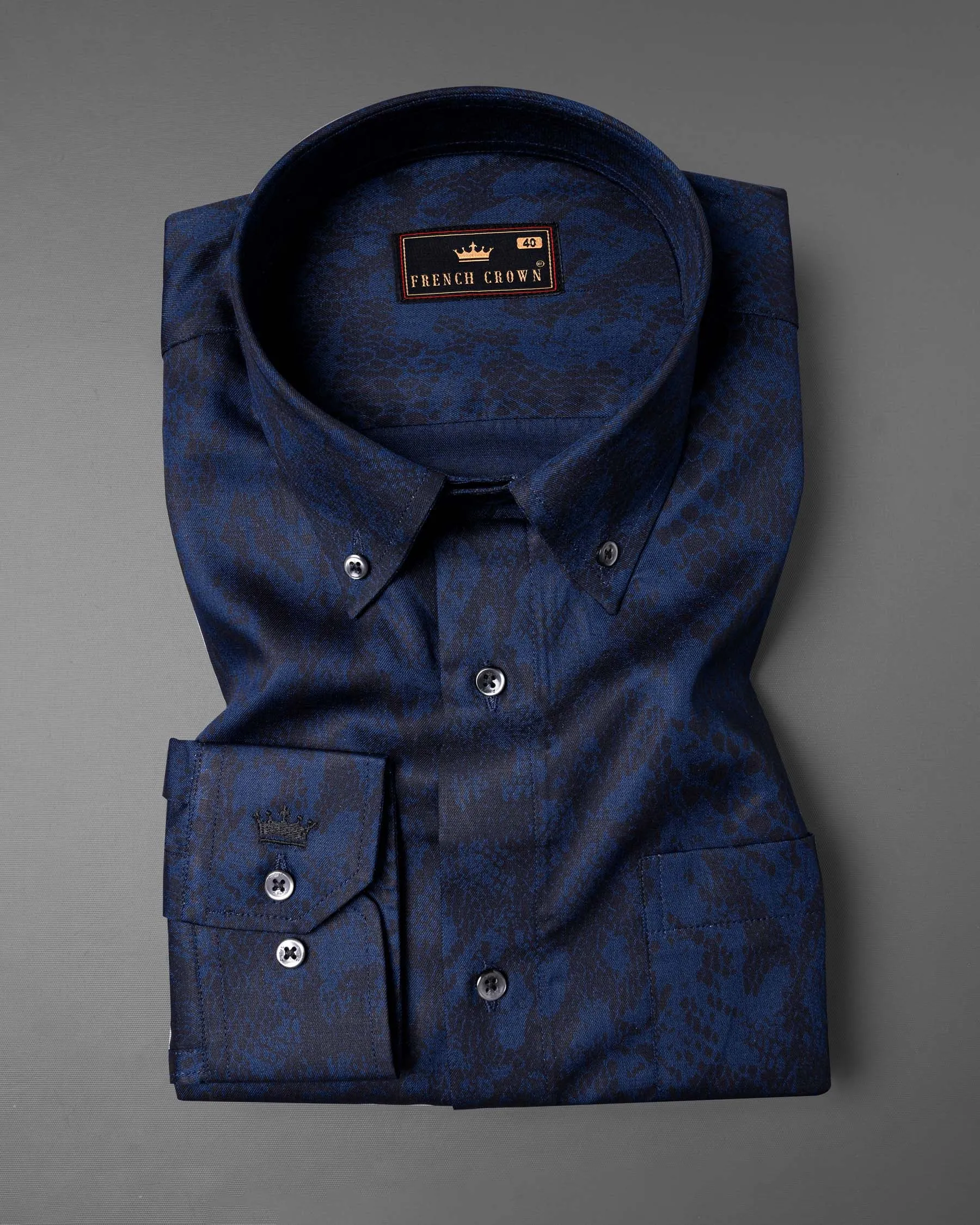 Catalina Blue anaconda Print Chambray Premium Cotton Shirt sold by French Crown product image thumbnail 3