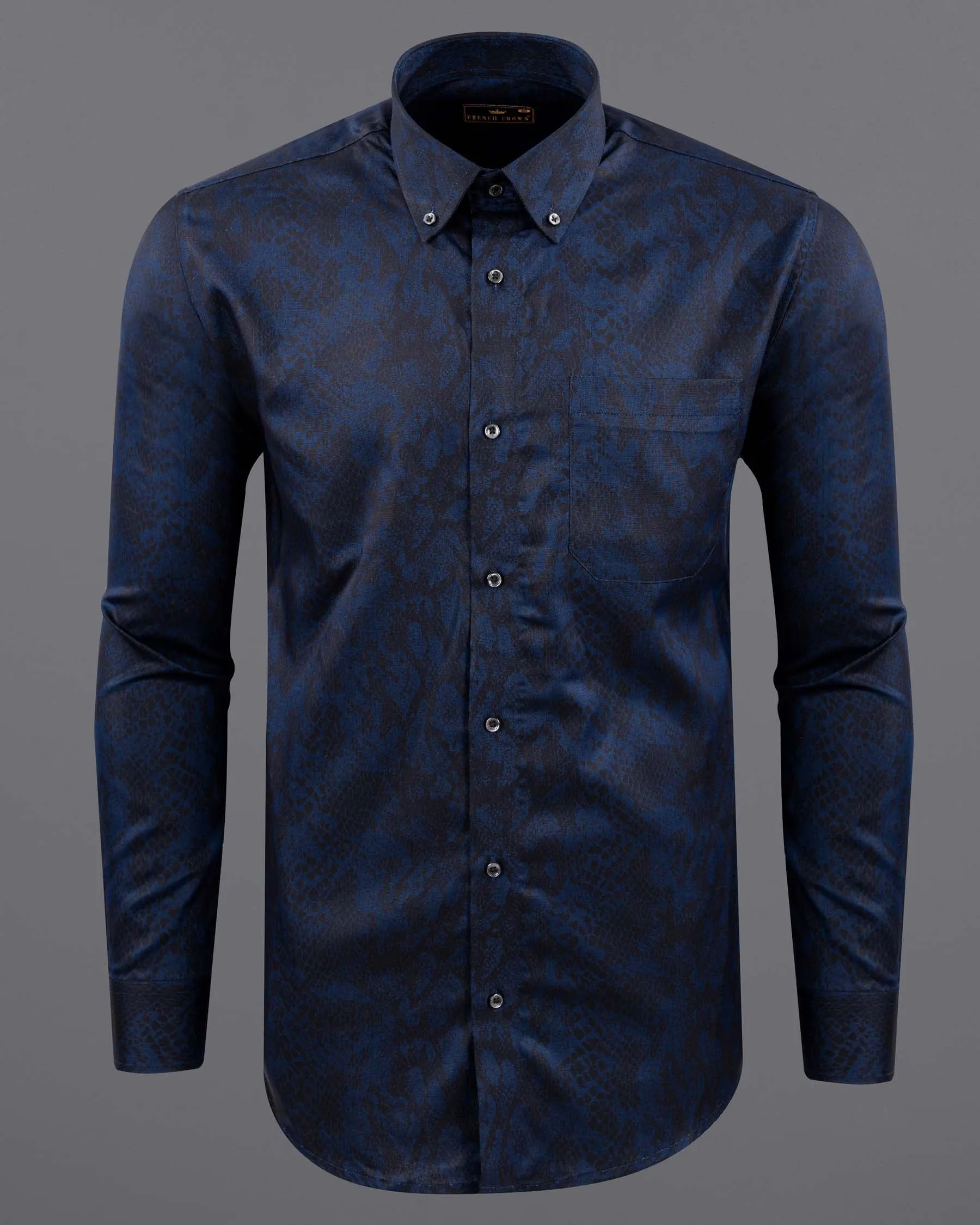 Catalina Blue anaconda Print Chambray Premium Cotton Shirt sold by French Crown product image thumbnail 5