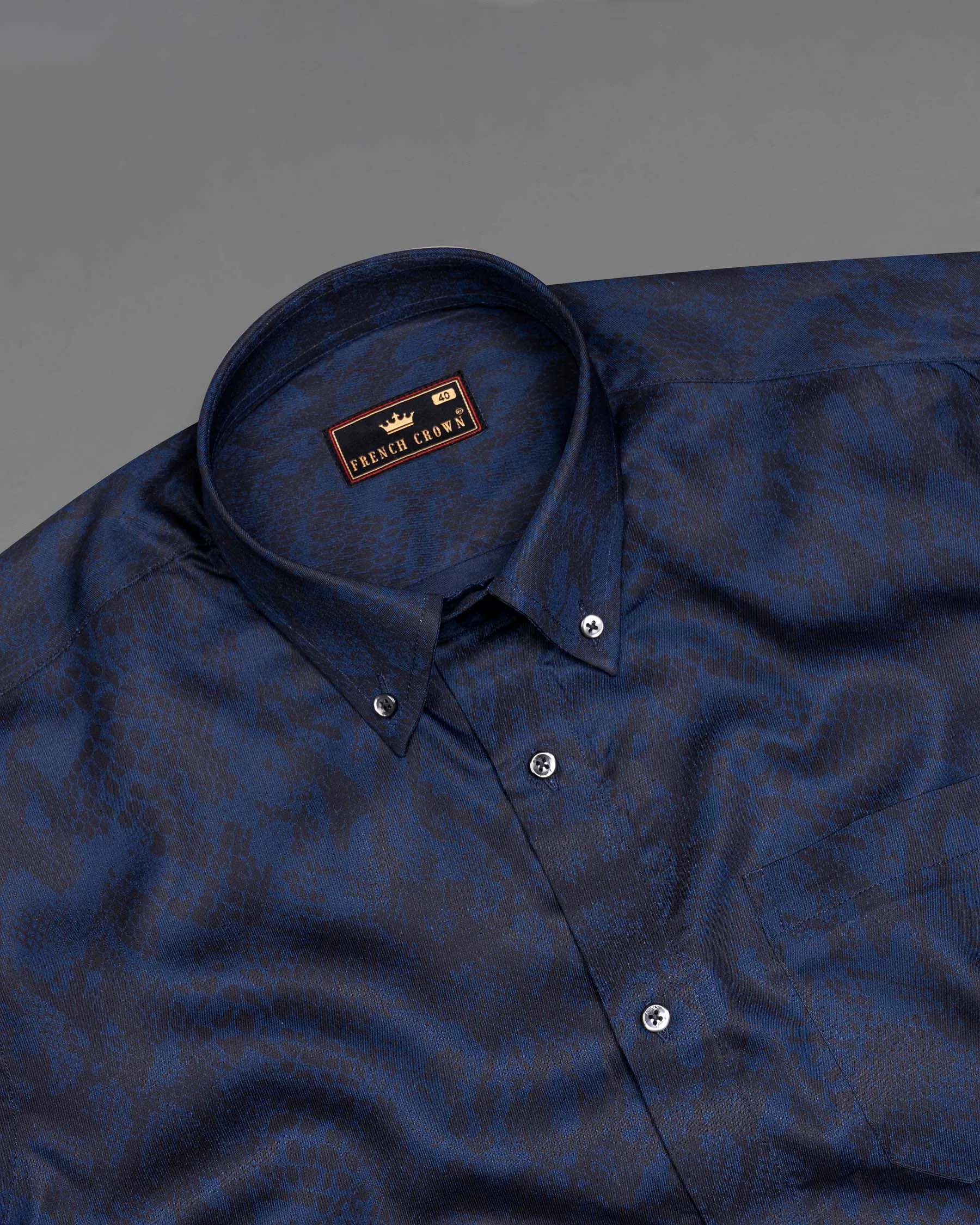 Catalina Blue anaconda Print Chambray Premium Cotton Shirt sold by French Crown product image thumbnail 4