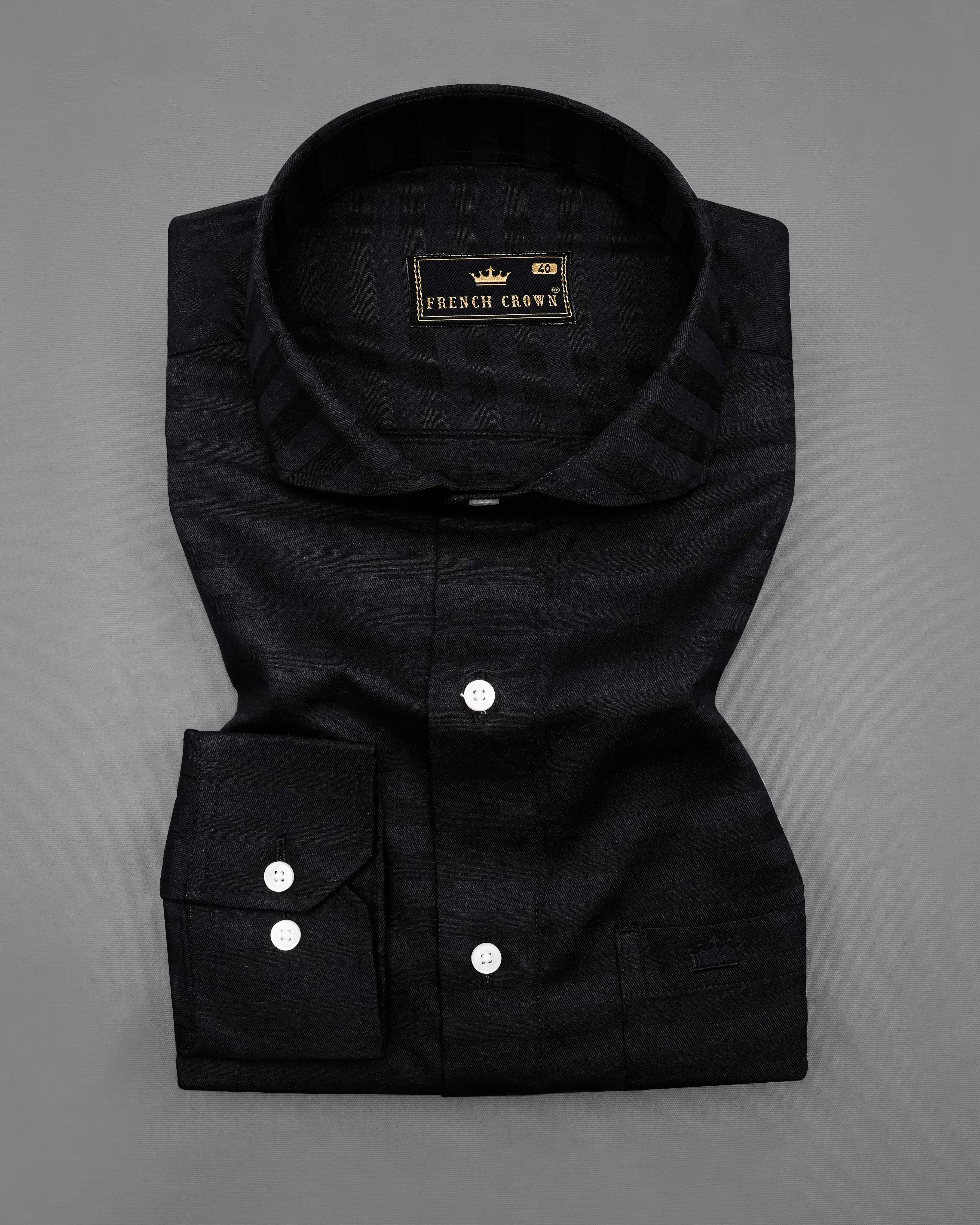 Jade Black Subtle Striped Dobby Textured Premium Giza Cotton Shirt sold by French Crown product image thumbnail 3