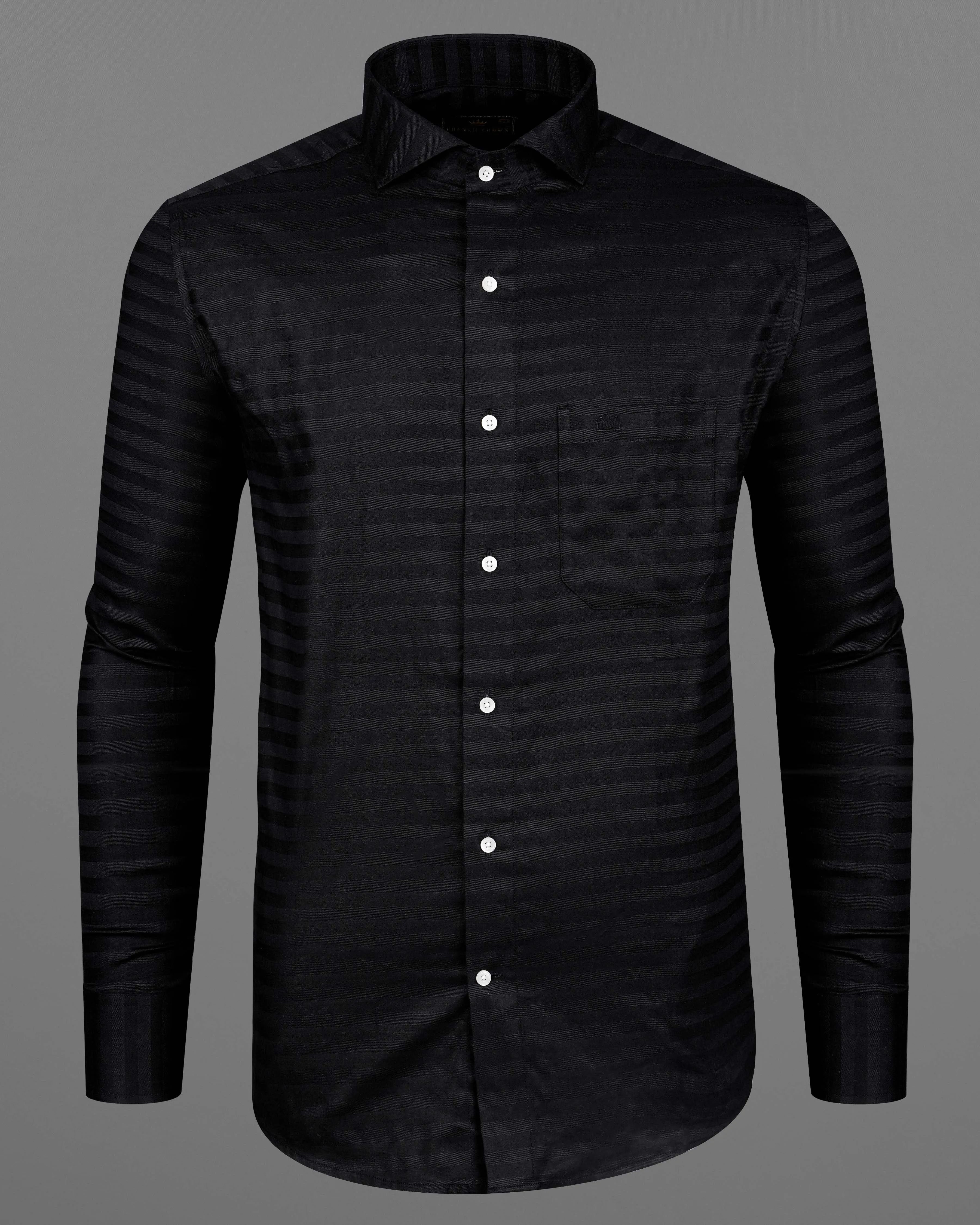 Jade Black Subtle Striped Dobby Textured Premium Giza Cotton Shirt sold by French Crown product image thumbnail 5