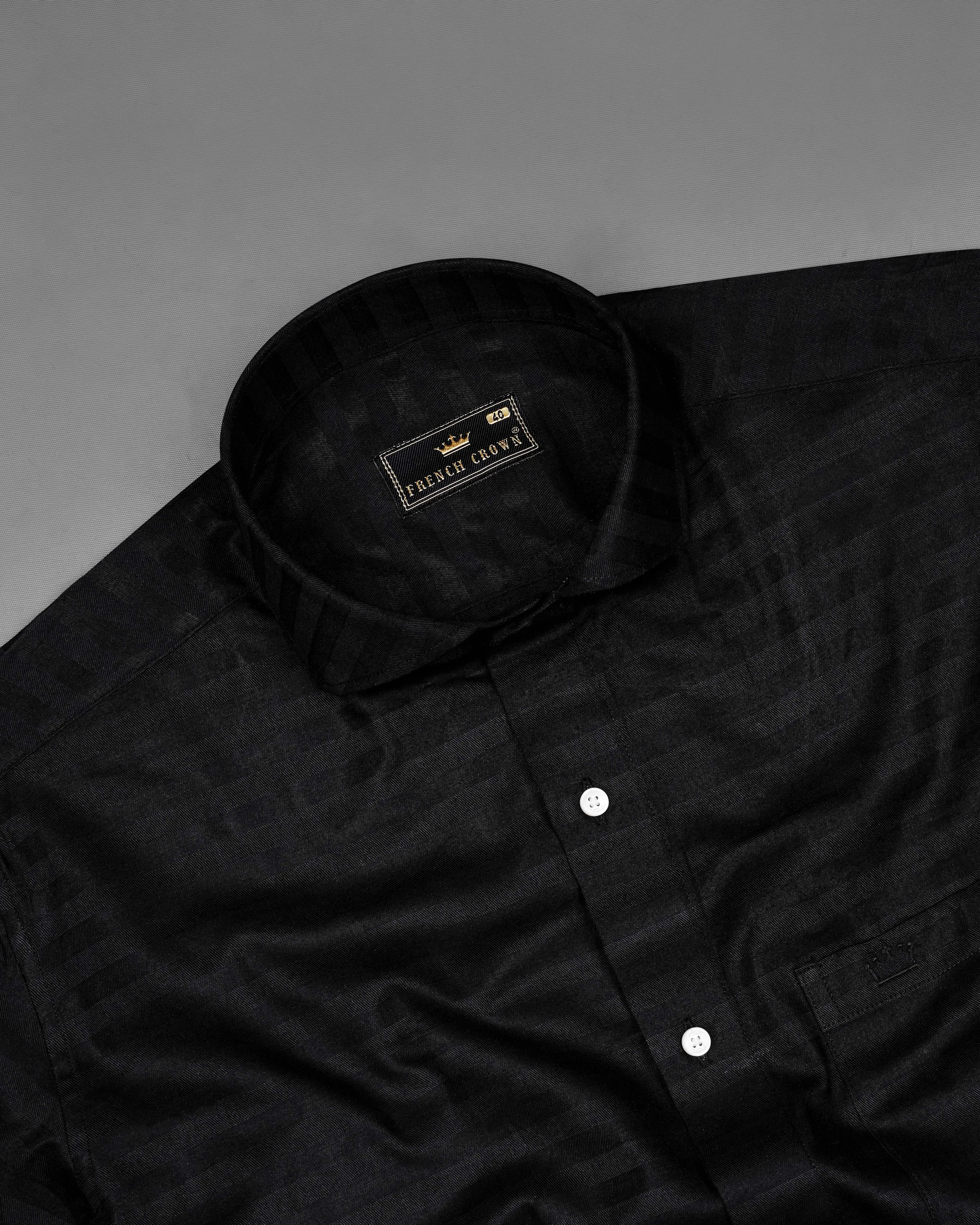 Jade Black Subtle Striped Dobby Textured Premium Giza Cotton Shirt sold by French Crown product image thumbnail 4