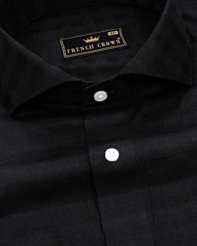Jade Black Subtle Striped Dobby Textured Premium Giza Cotton Shirt made by French Crown