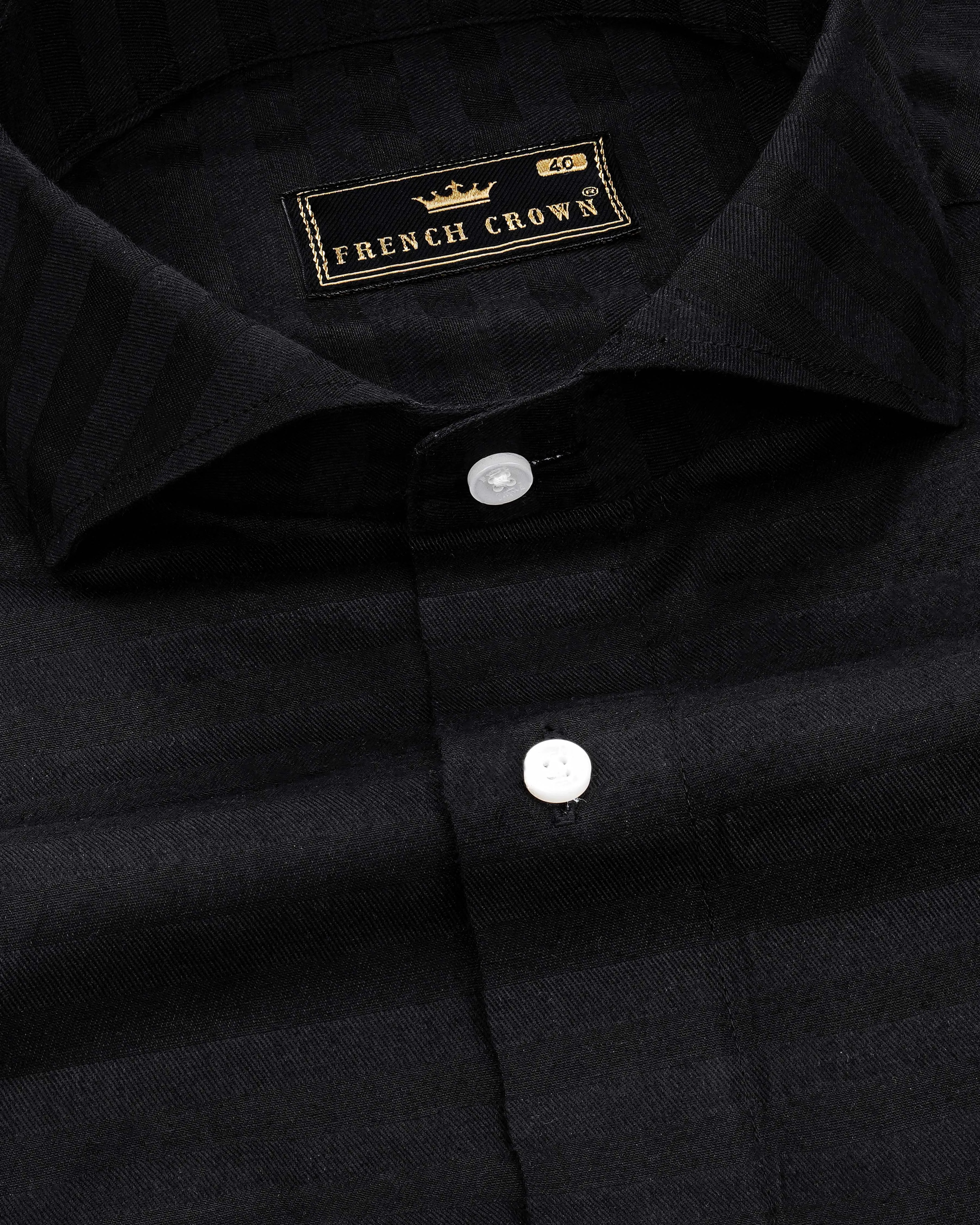 Jade Black Subtle Striped Dobby Textured Premium Giza Cotton Shirt sold by French Crown