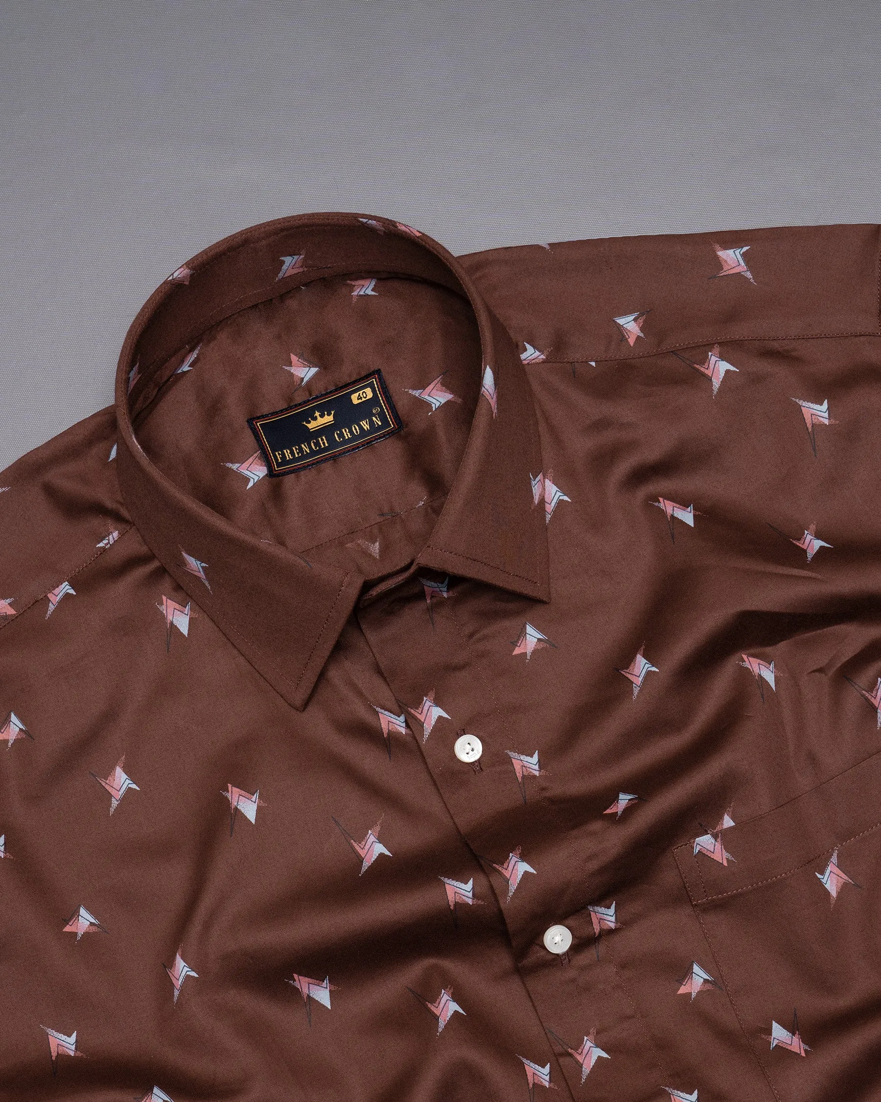 Ironstone Brown Printed Premium Satin Shirt sold by French Crown product image thumbnail 4