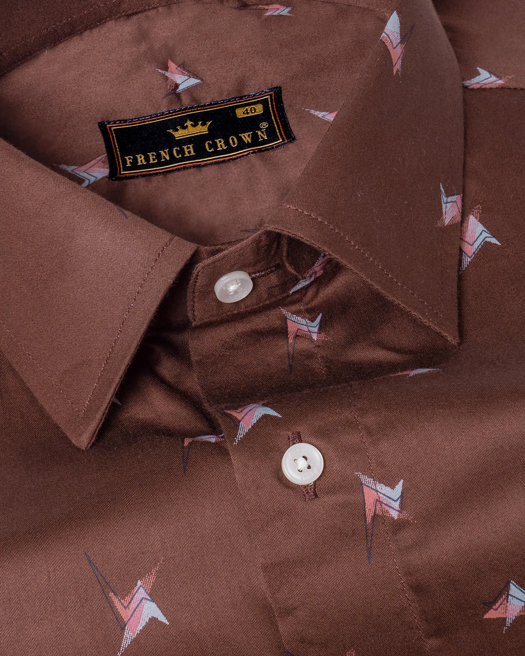 Ironstone Brown Printed Premium Satin Shirt sold by French Crown