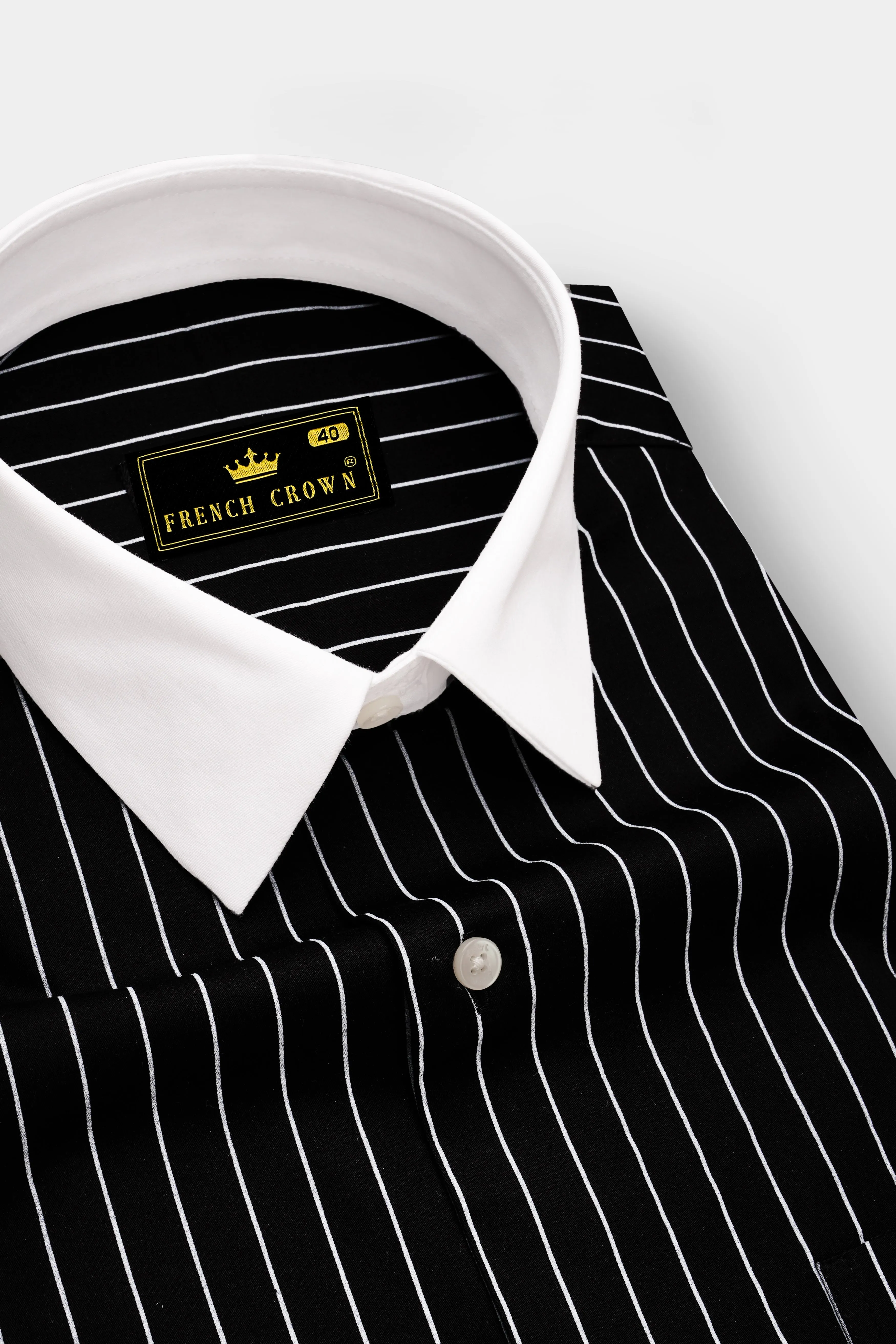 Regalux-Jade Black And Bright White Pin Striped Super Soft Premium Cotton Dress White Cuff Collar Shirt sold by French Crown product image thumbnail 4