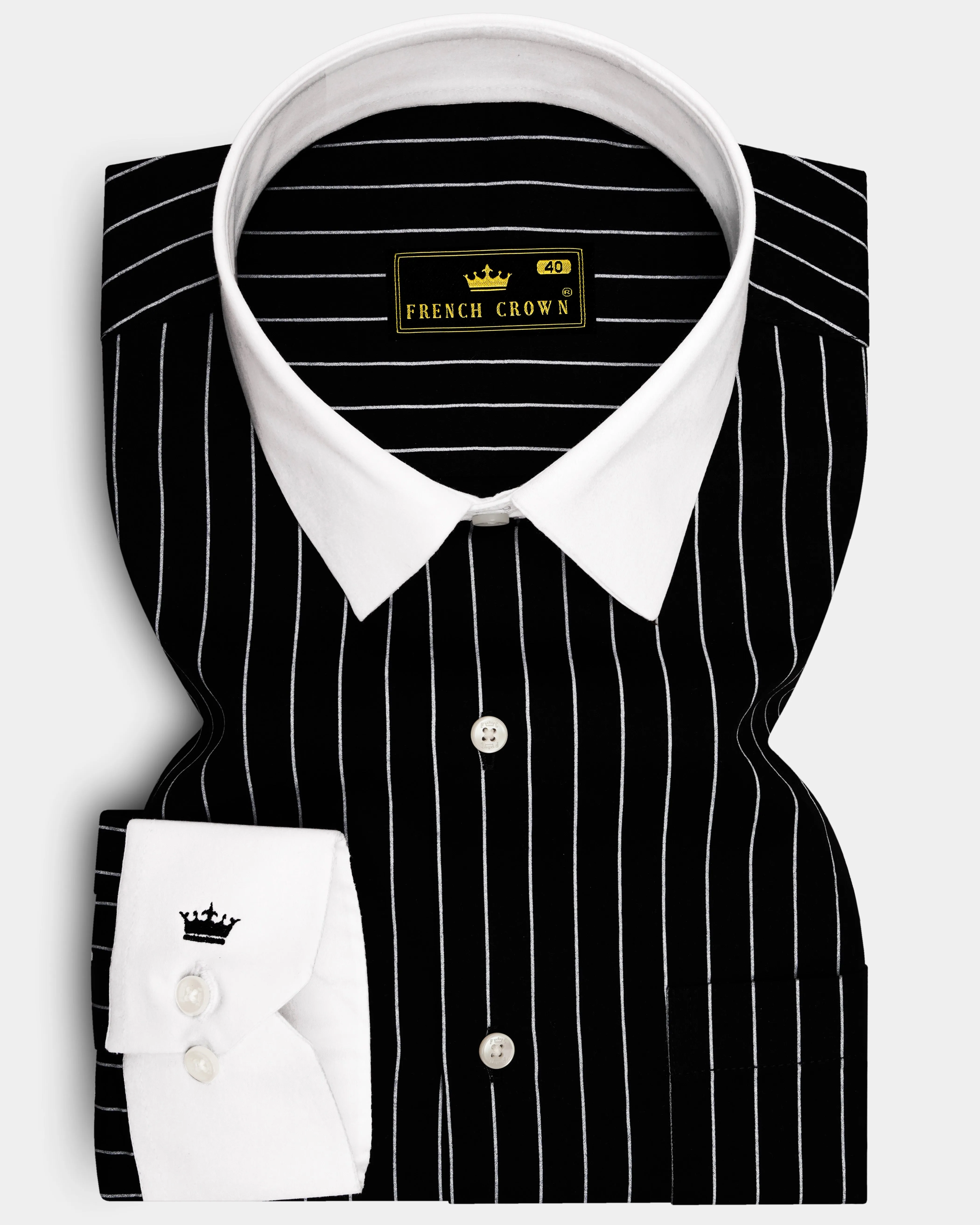 Regalux-Jade Black And Bright White Pin Striped Super Soft Premium Cotton Dress White Cuff Collar Shirt sold by French Crown