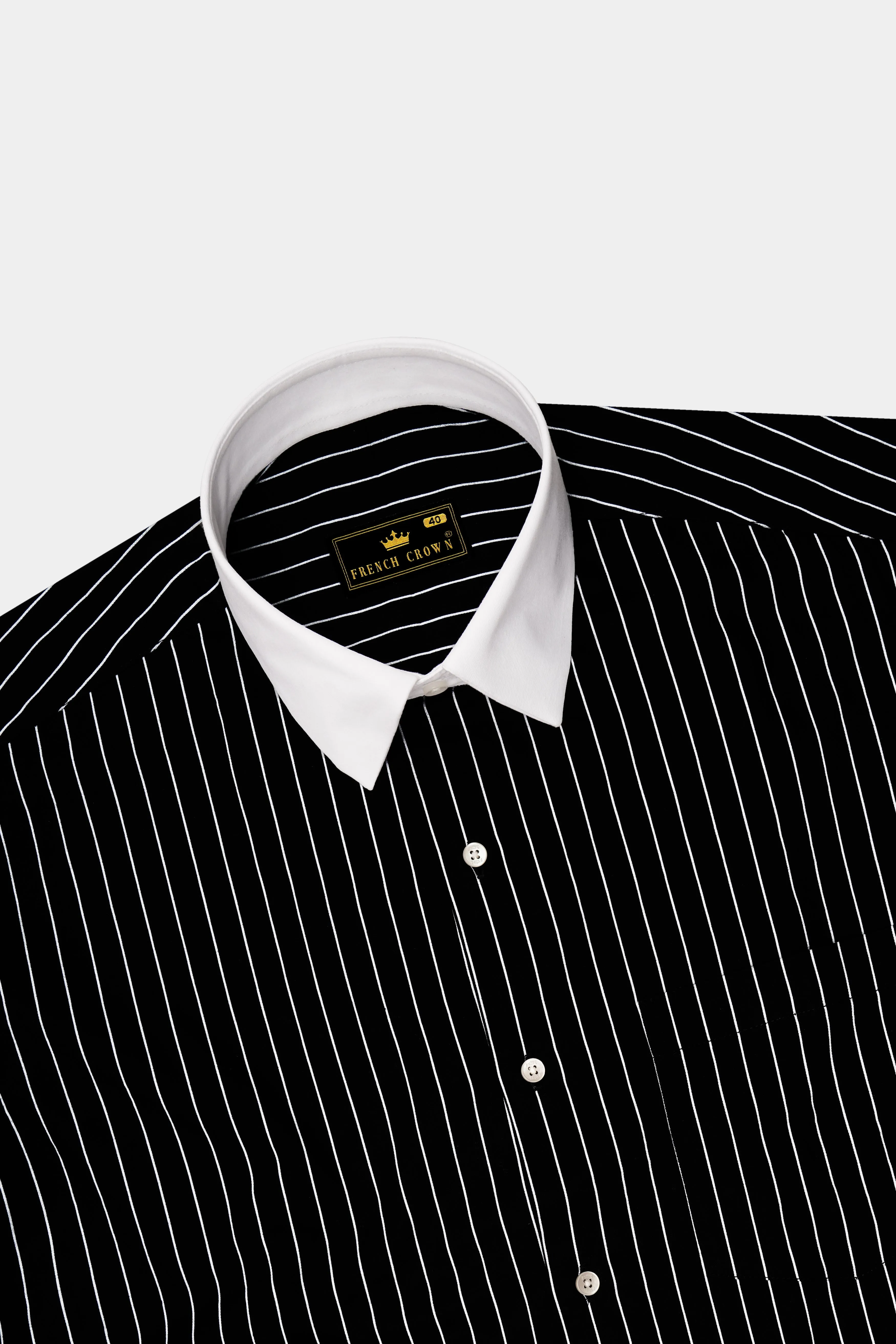 Regalux-Jade Black And Bright White Pin Striped Super Soft Premium Cotton Dress White Cuff Collar Shirt sold by French Crown product image thumbnail 5