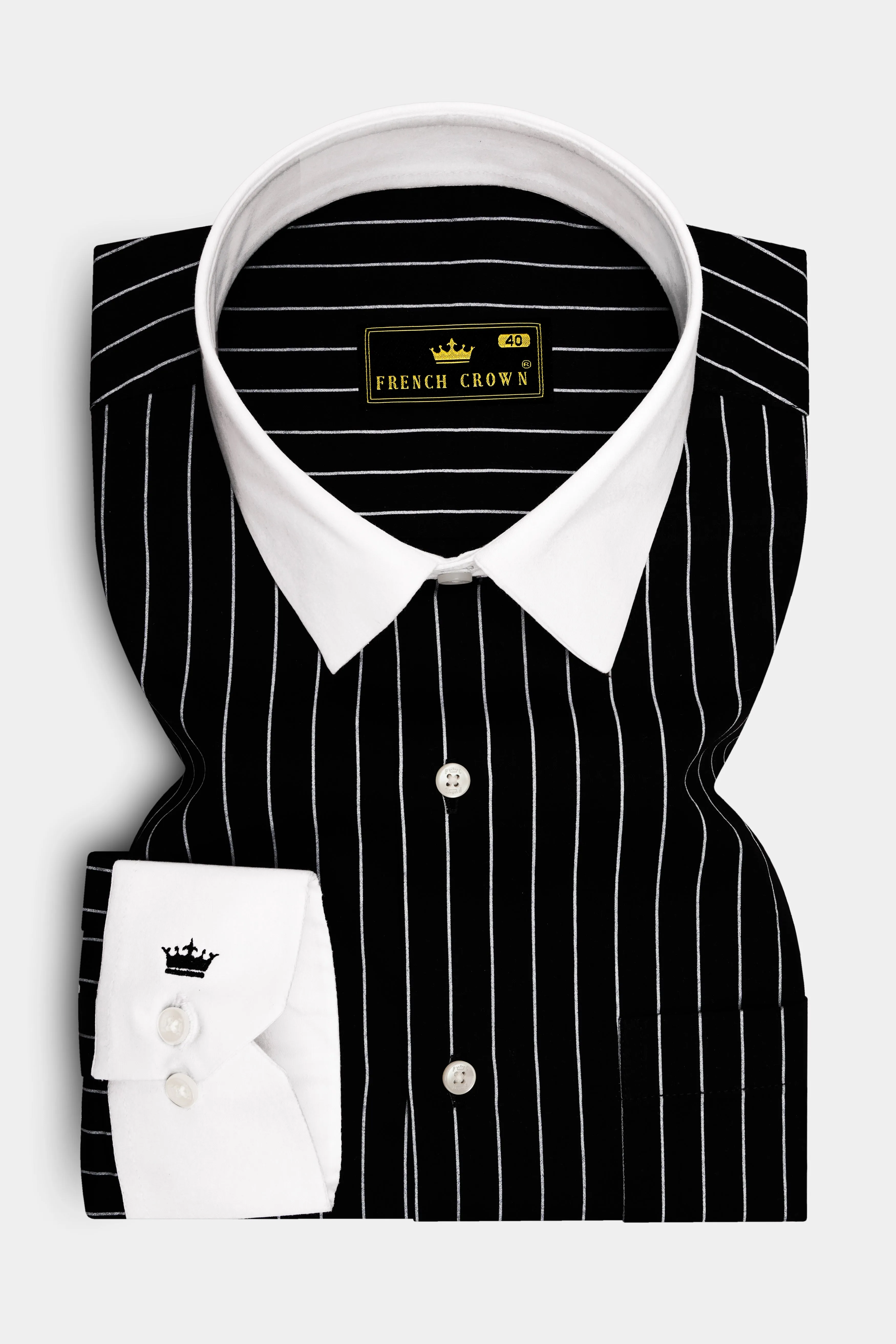 Regalux-Jade Black And Bright White Pin Striped Super Soft Premium Cotton Dress White Cuff Collar Shirt sold by French Crown product image thumbnail 2