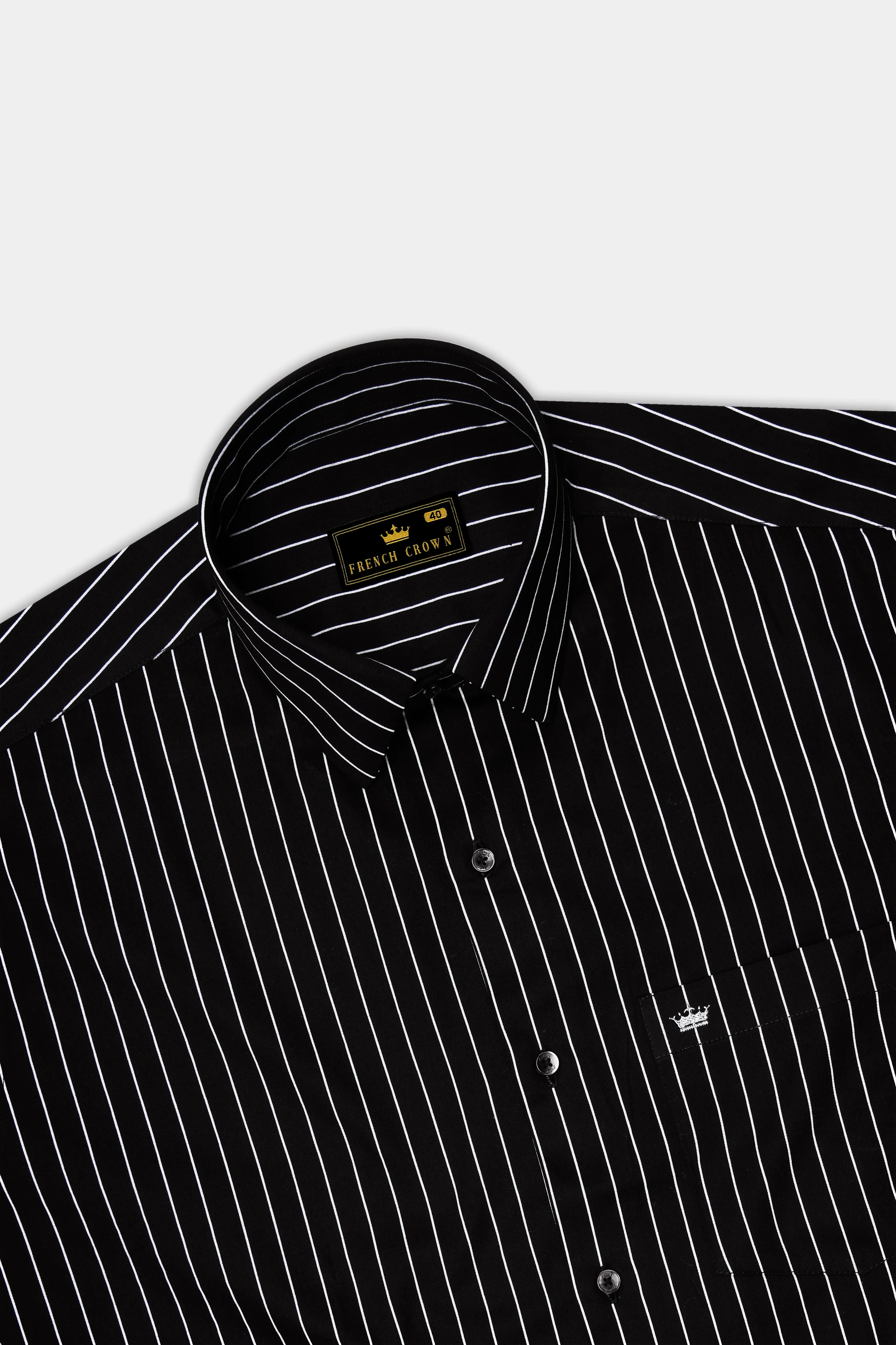 Regalux-Jade Black And Bright White Pin Striped Subtle Sheen Super Soft Premium Cotton Dress Shirt sold by French Crown product image thumbnail 5