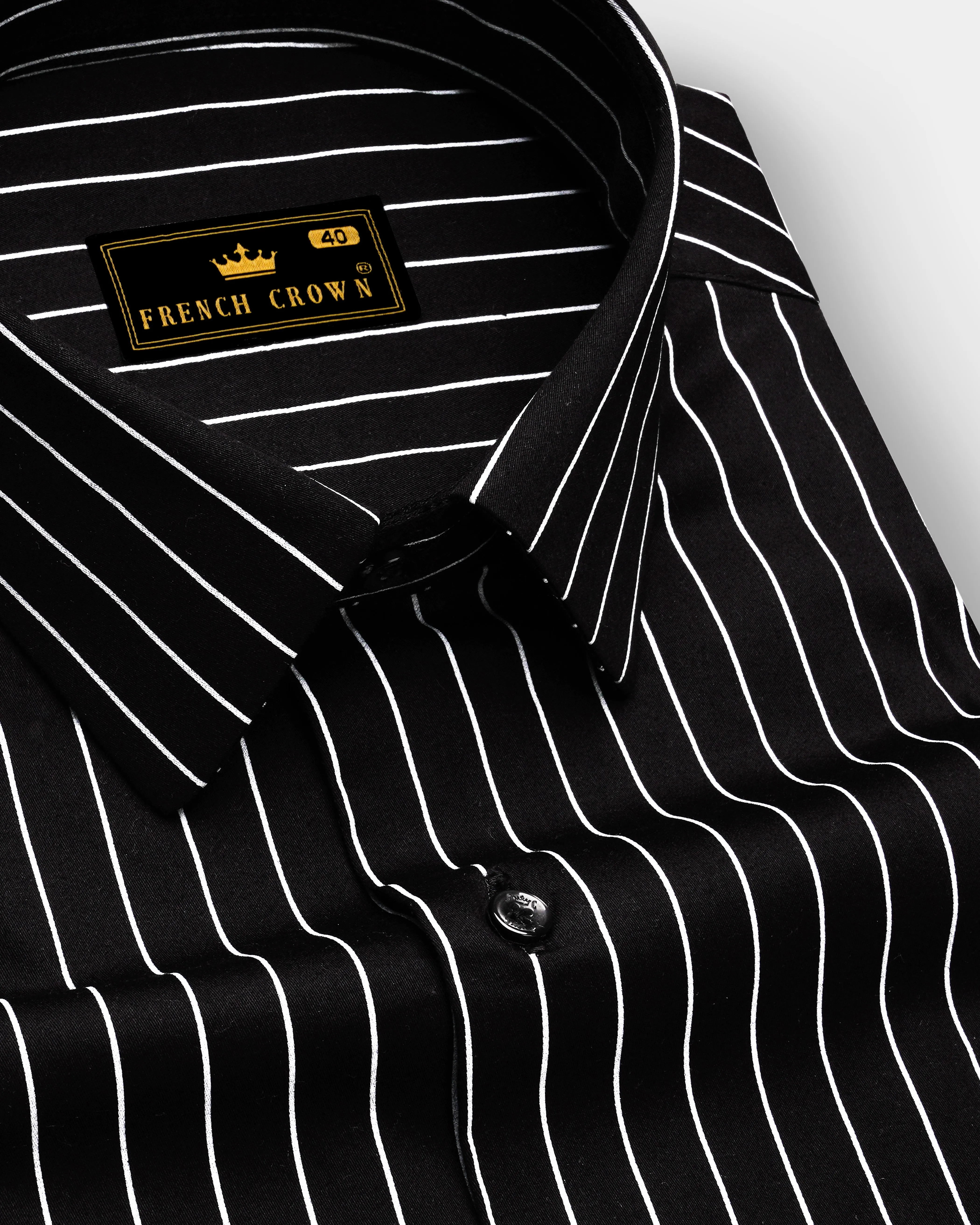 Regalux-Jade Black And Bright White Pin Striped Subtle Sheen Super Soft Premium Cotton Dress Shirt sold by French Crown