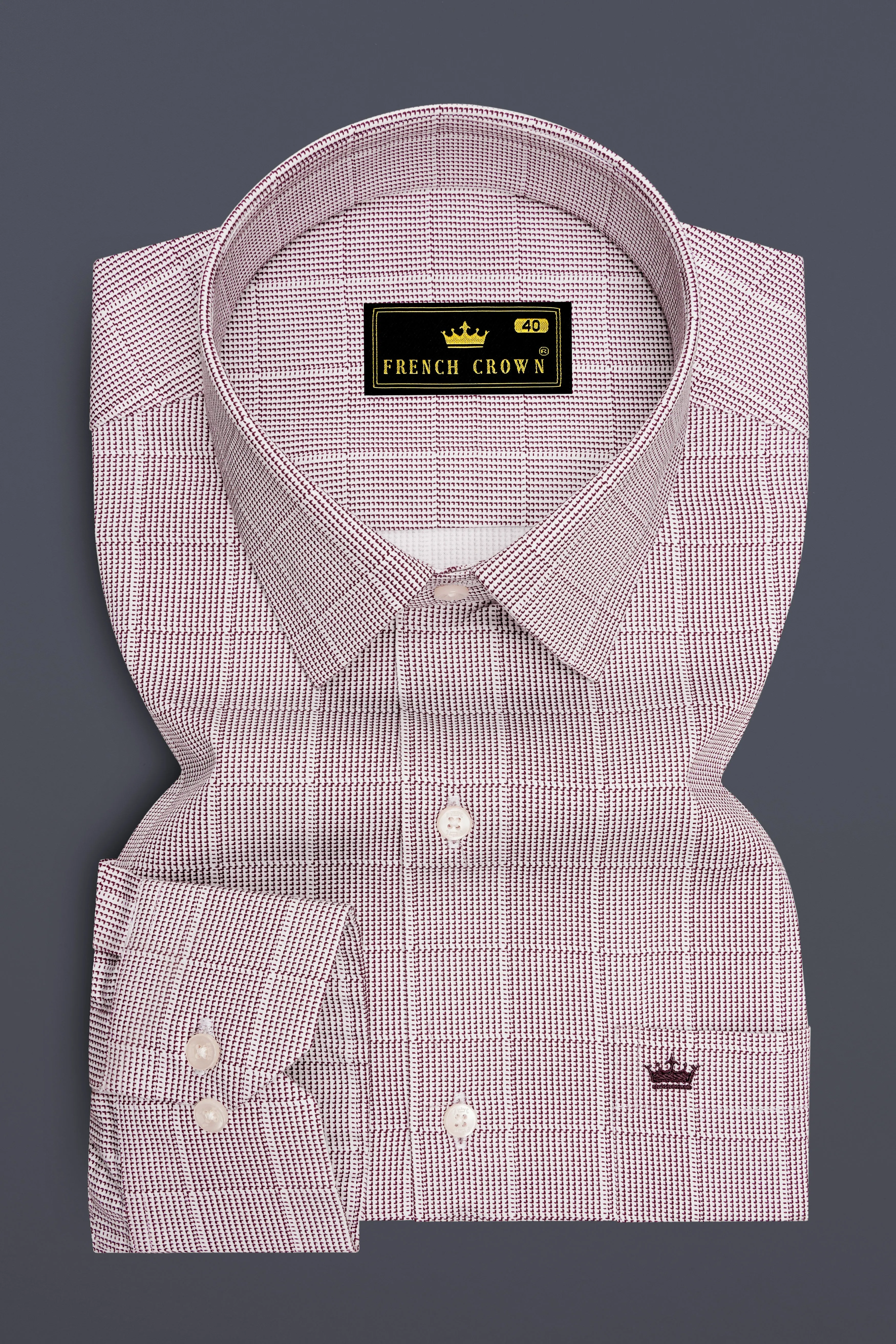 Crimson-Berry Maroon Plaid Subtle Sheen Super Soft Premium Cotton Dress Shirt sold by French Crown product image thumbnail 4