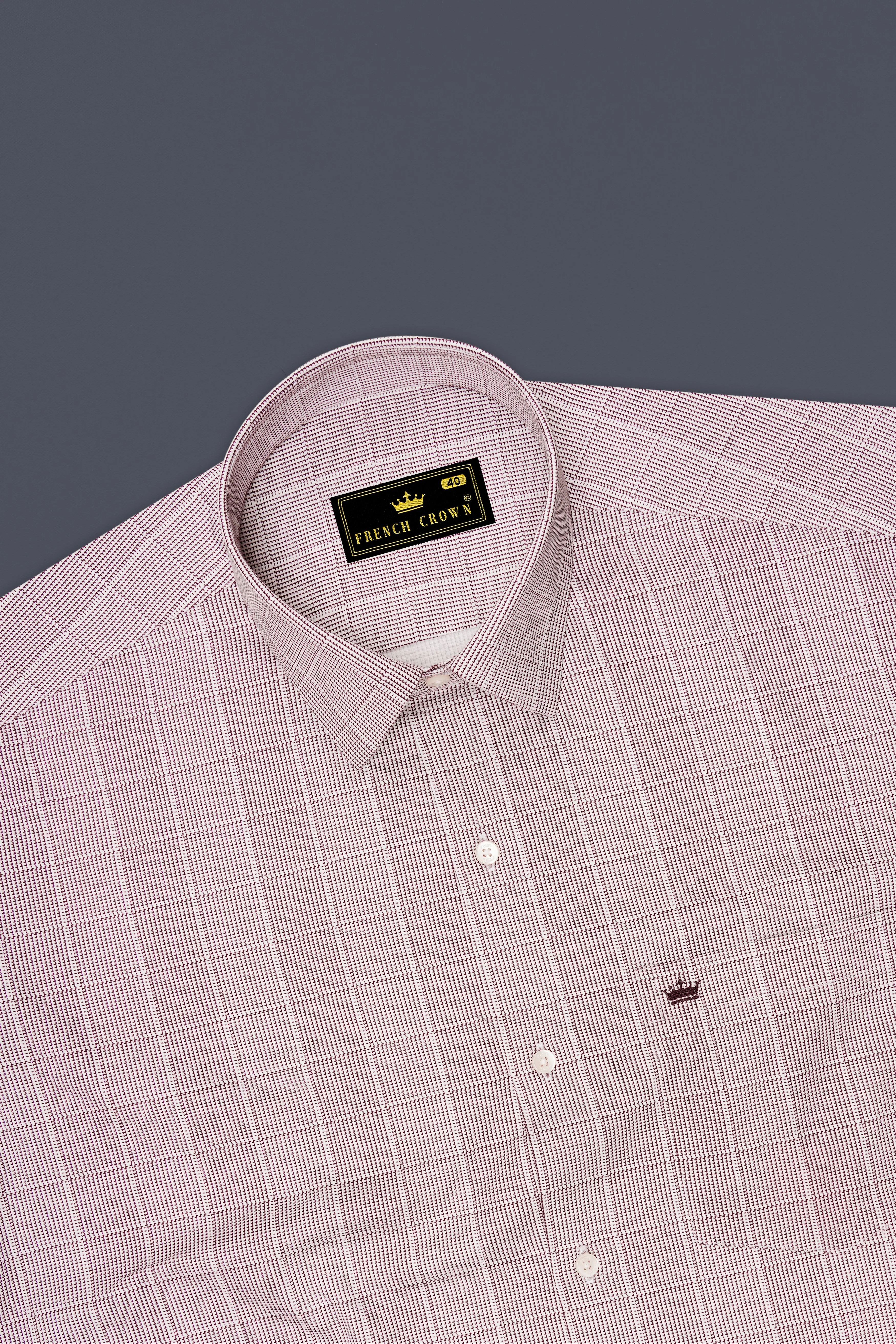 Crimson-Berry Maroon Plaid Subtle Sheen Super Soft Premium Cotton Dress Shirt sold by French Crown product image thumbnail 5