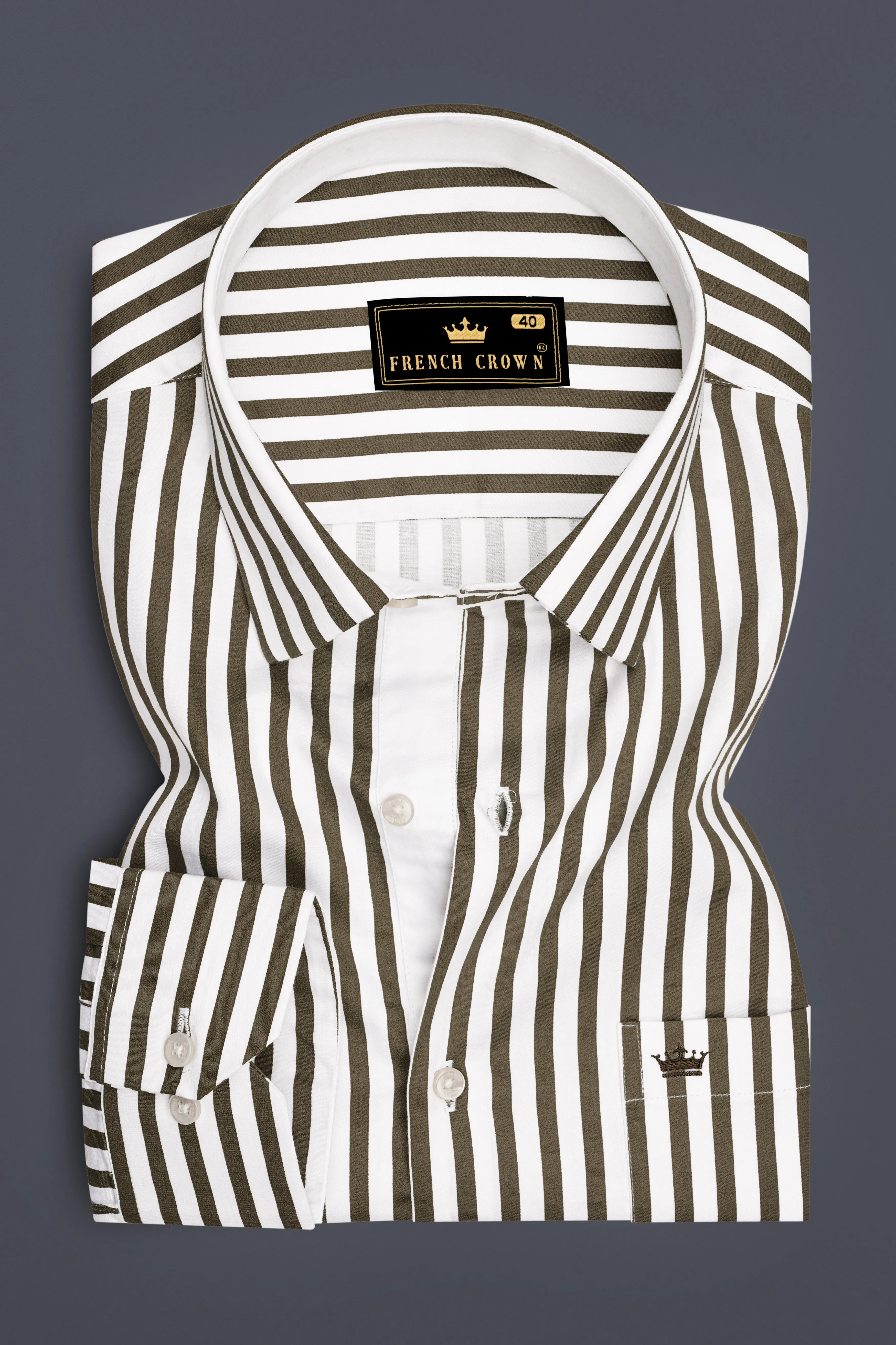 Meadow-Hemlock Green And Bright White Candy Striped Subtle Sheen Soft Premium Cotton Dress Shirt sold by French Crown product image thumbnail 4