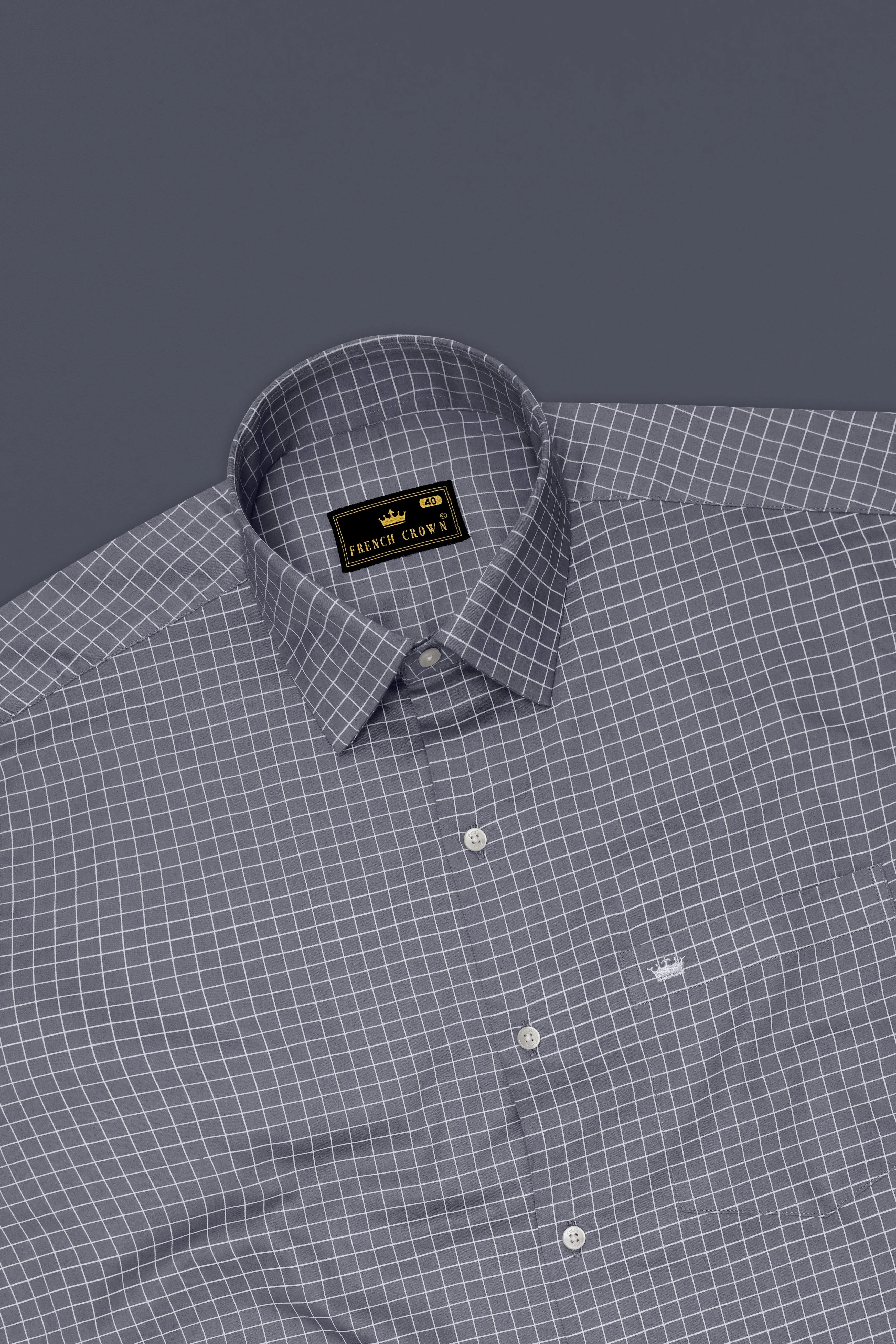 Sterling-Mobster Gray And Bright White Plaid Subtle Sheen Super Soft Premium Cotton Dress Shirt sold by French Crown product image thumbnail 5