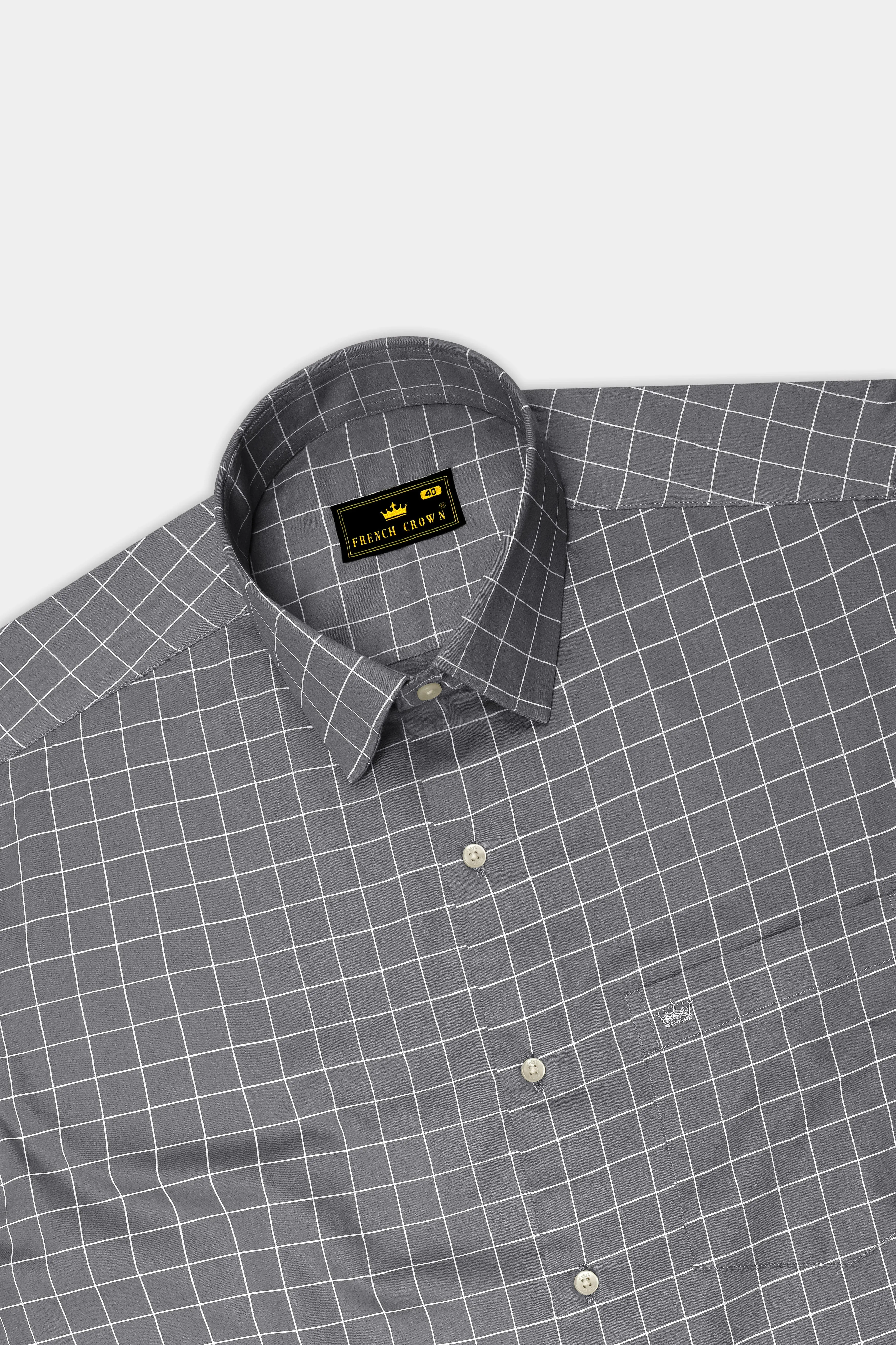Argent-Shuttle Gray And Bright White Windowpane Subtle Sheen Super Soft Premium Cotton Dress Shirt sold by French Crown product image thumbnail 5