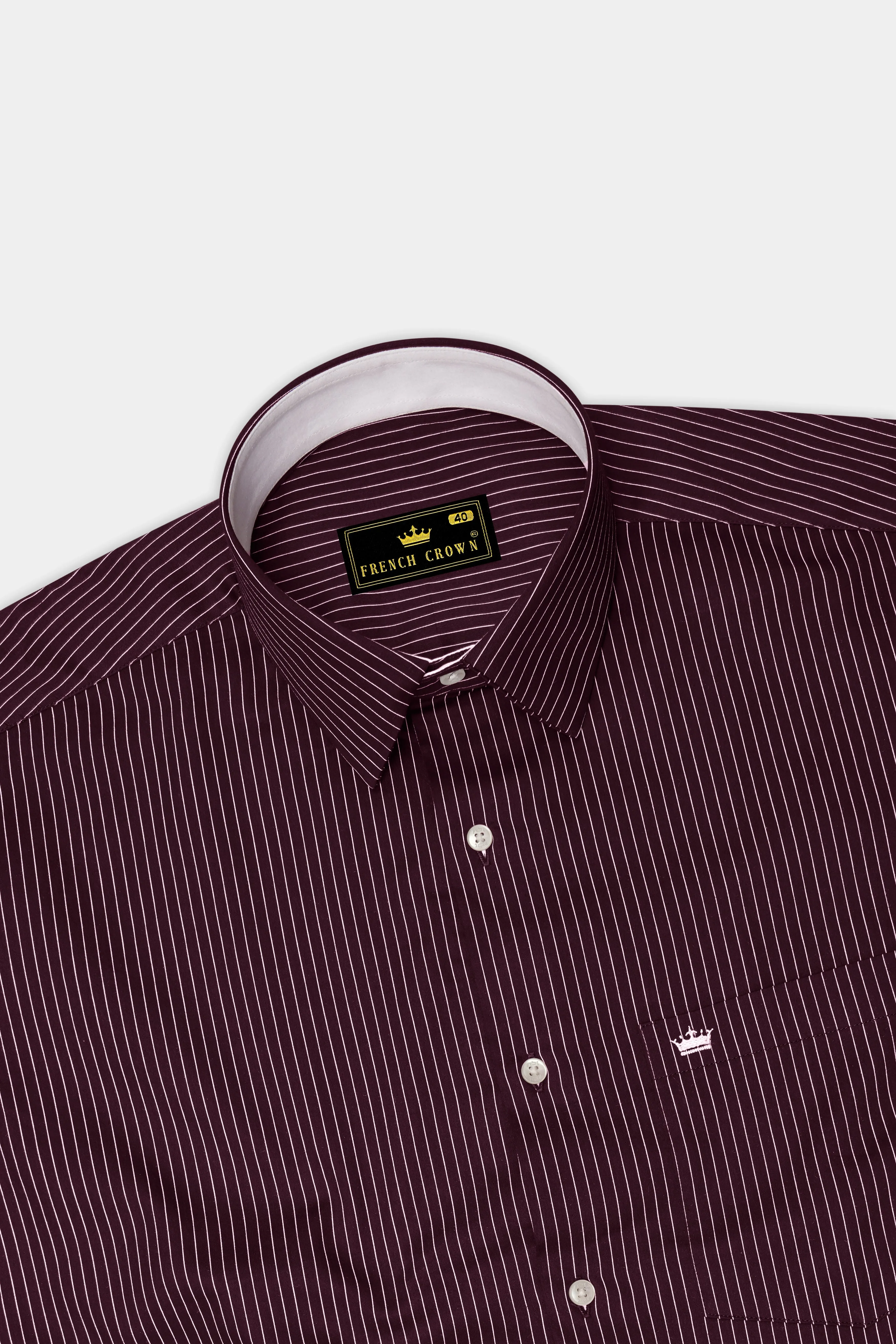 Claret-Aubergine Maroon And Bright White Pin Striped Subtle Sheen Soft Premium Cotton Dress Shirt sold by French Crown product image thumbnail 5