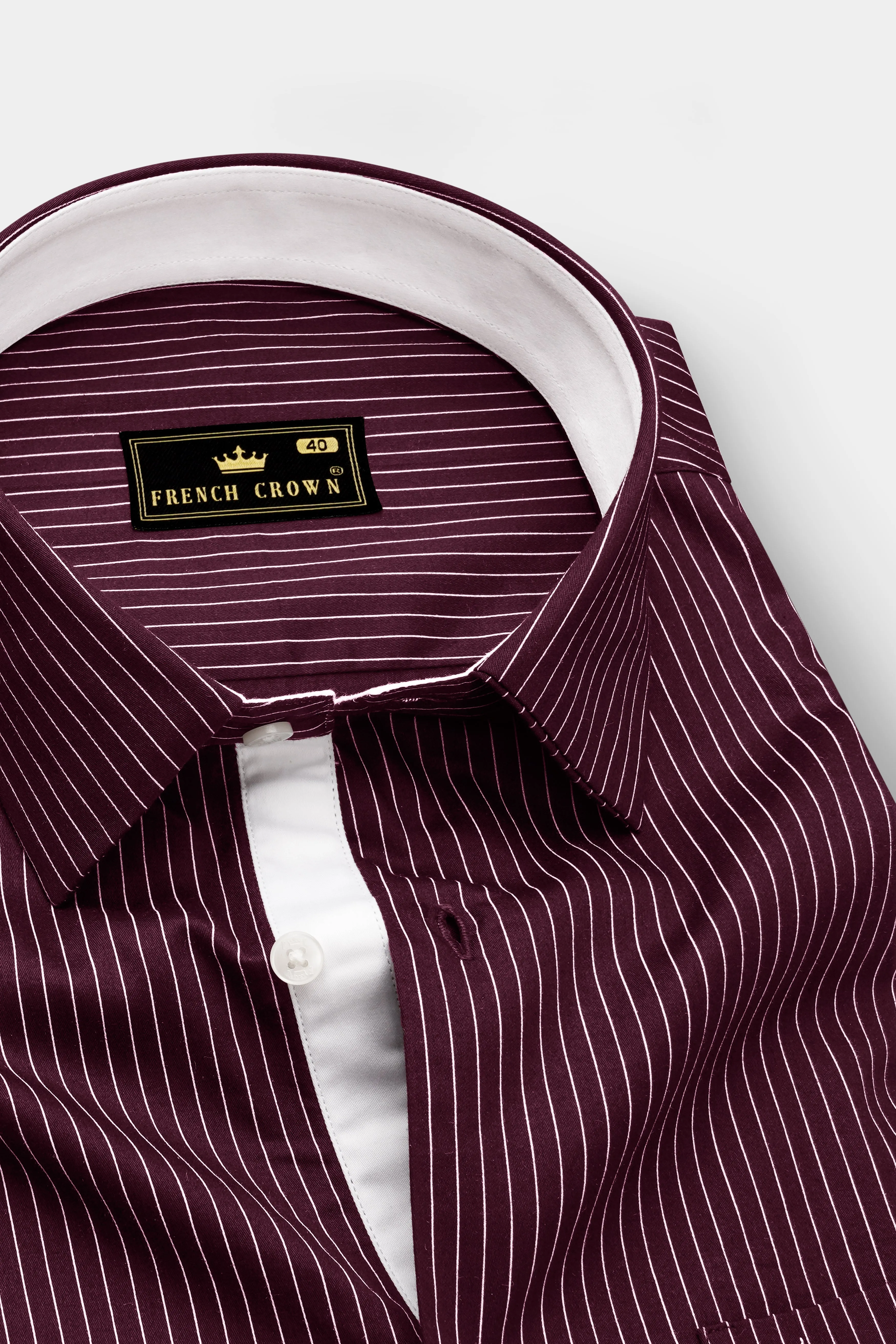 Claret-Aubergine Maroon And Bright White Pin Striped Subtle Sheen Soft Premium Cotton Dress Shirt sold by French Crown product image thumbnail 2