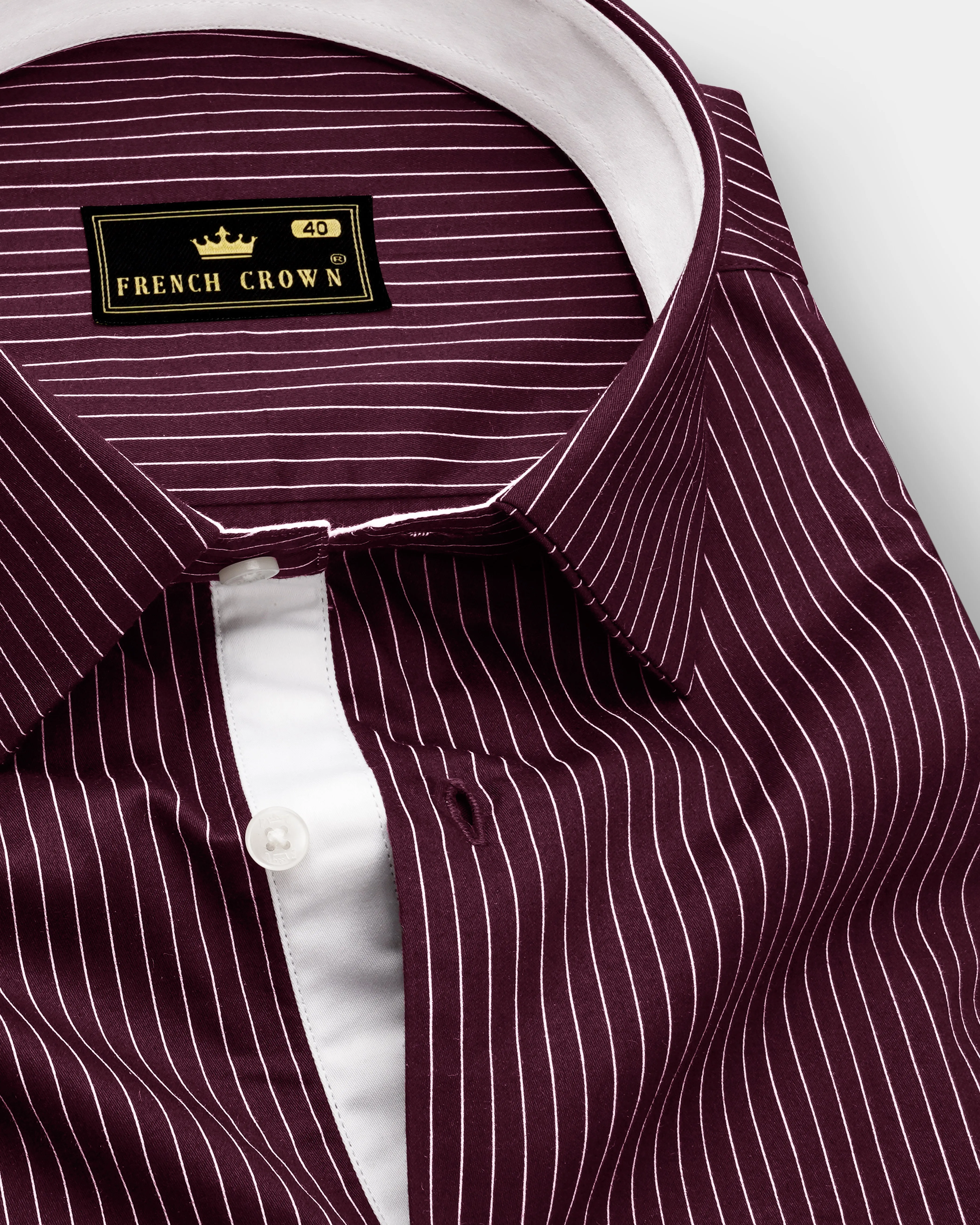 Claret-Aubergine Maroon And Bright White Pin Striped Subtle Sheen Soft Premium Cotton Dress Shirt sold by French Crown