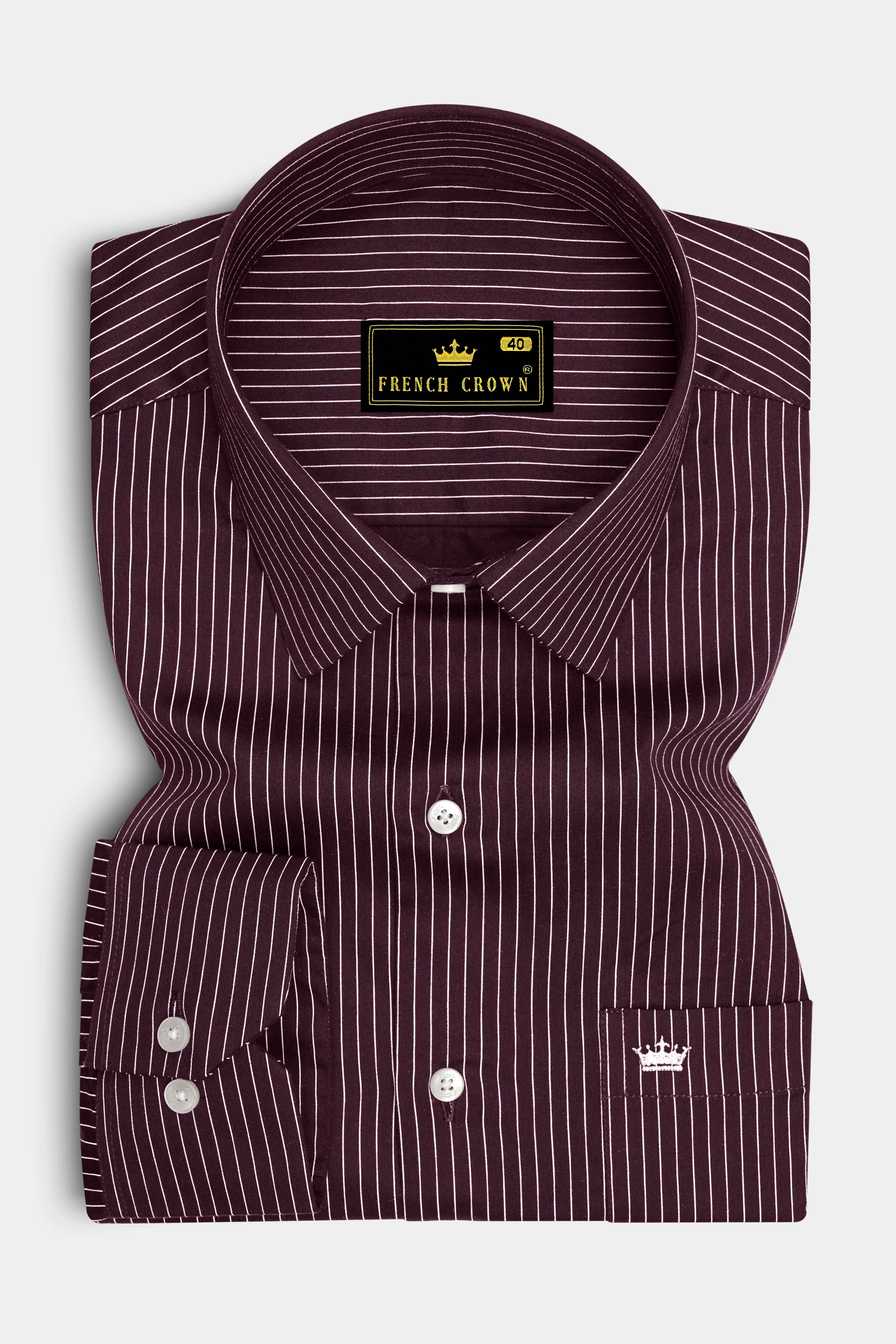 Claret-Aubergine Maroon And Bright White Pin Striped Subtle Sheen Super Soft Premium Cotton Dress Shirt sold by French Crown product image thumbnail 4