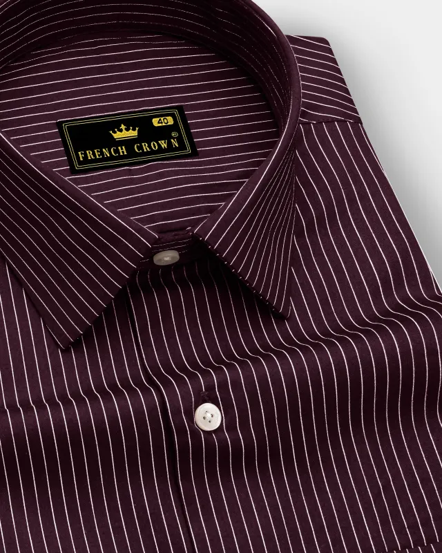Claret-Aubergine Maroon And Bright White Pin Striped Subtle Sheen Super Soft Premium Cotton Dress Shirt made by French Crown