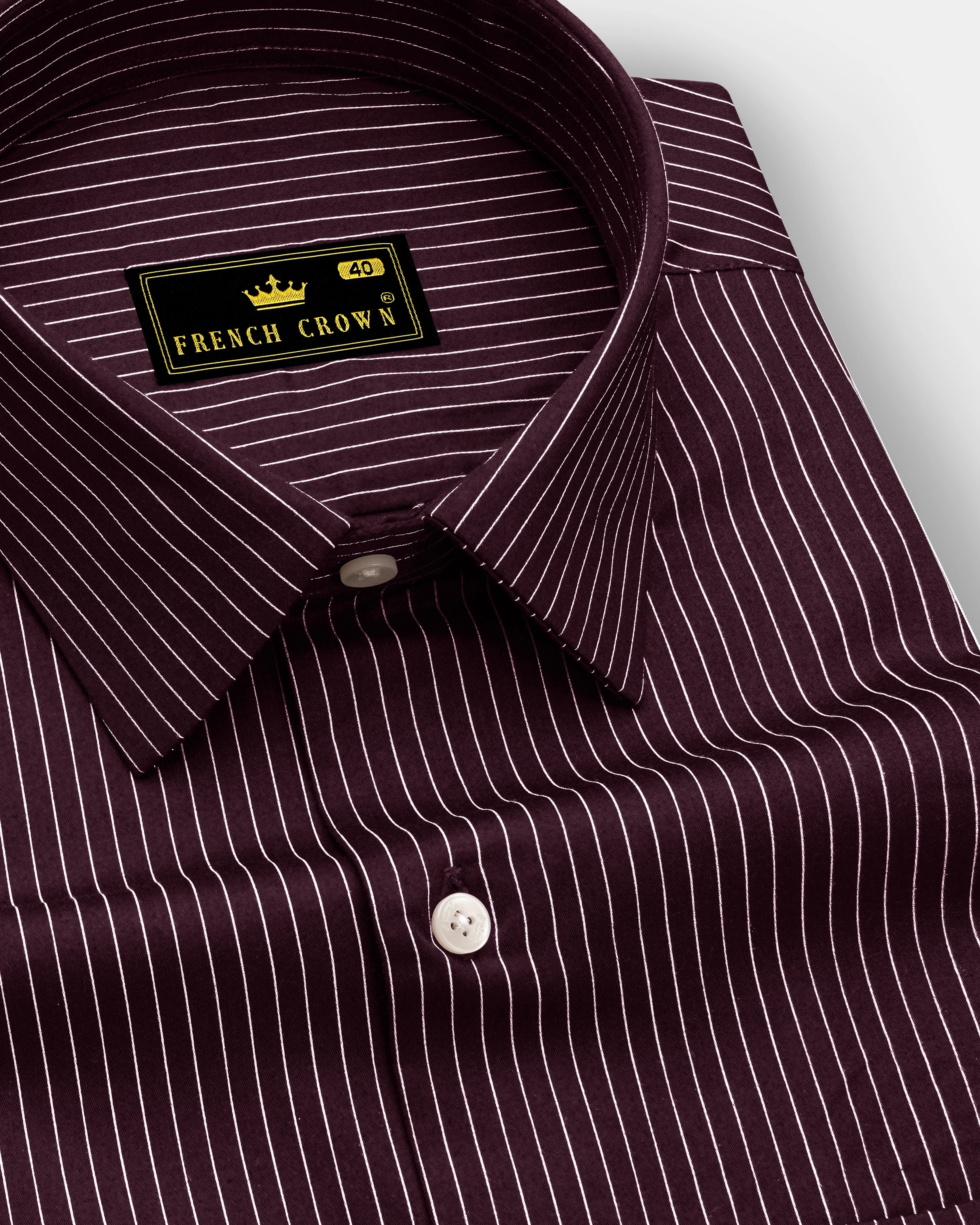 Claret-Aubergine Maroon And Bright White Pin Striped Subtle Sheen Super Soft Premium Cotton Dress Shirt sold by French Crown