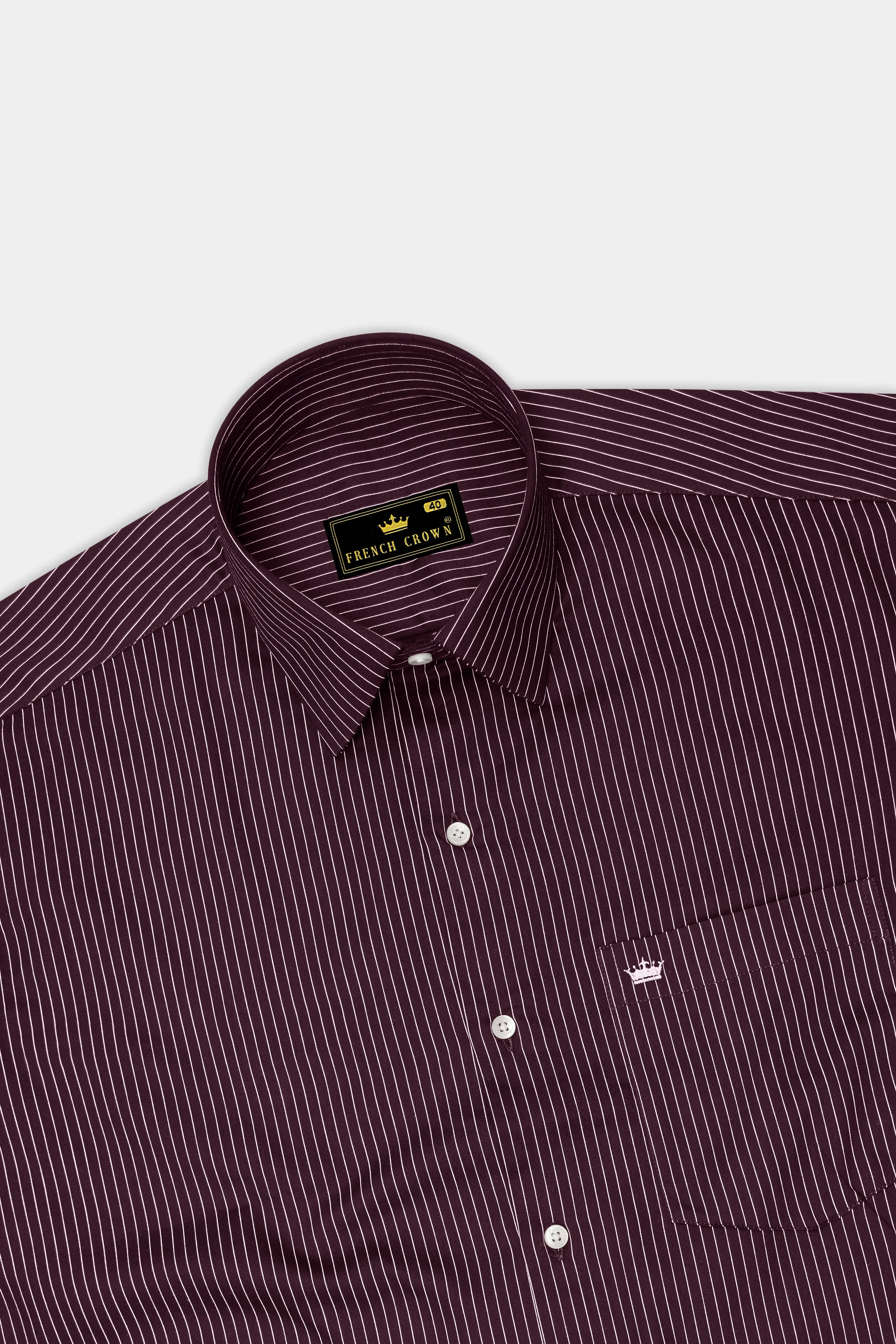 Claret-Aubergine Maroon And Bright White Pin Striped Subtle Sheen Super Soft Premium Cotton Dress Shirt sold by French Crown product image thumbnail 5
