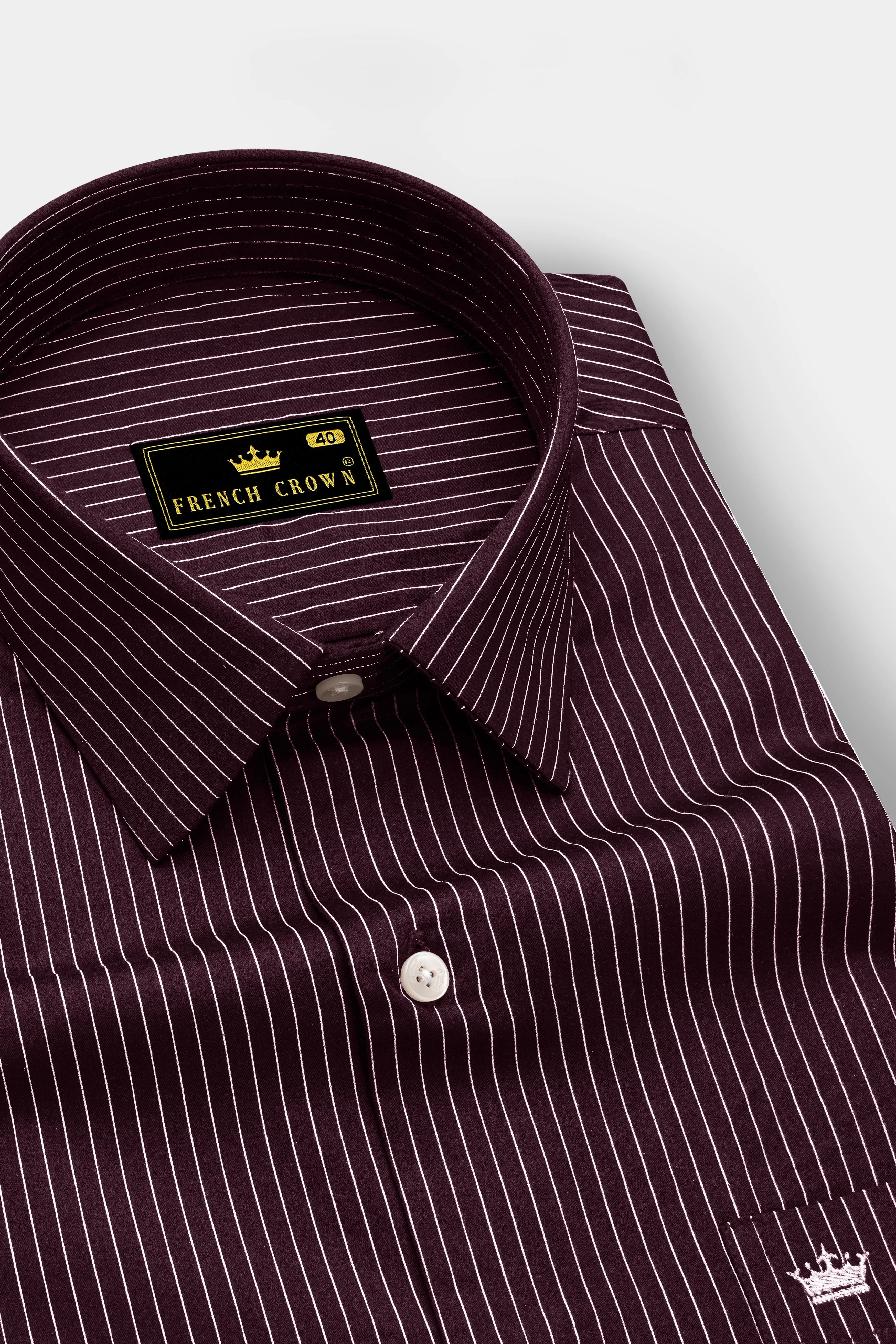 Claret-Aubergine Maroon And Bright White Pin Striped Subtle Sheen Super Soft Premium Cotton Dress Shirt sold by French Crown product image thumbnail 2