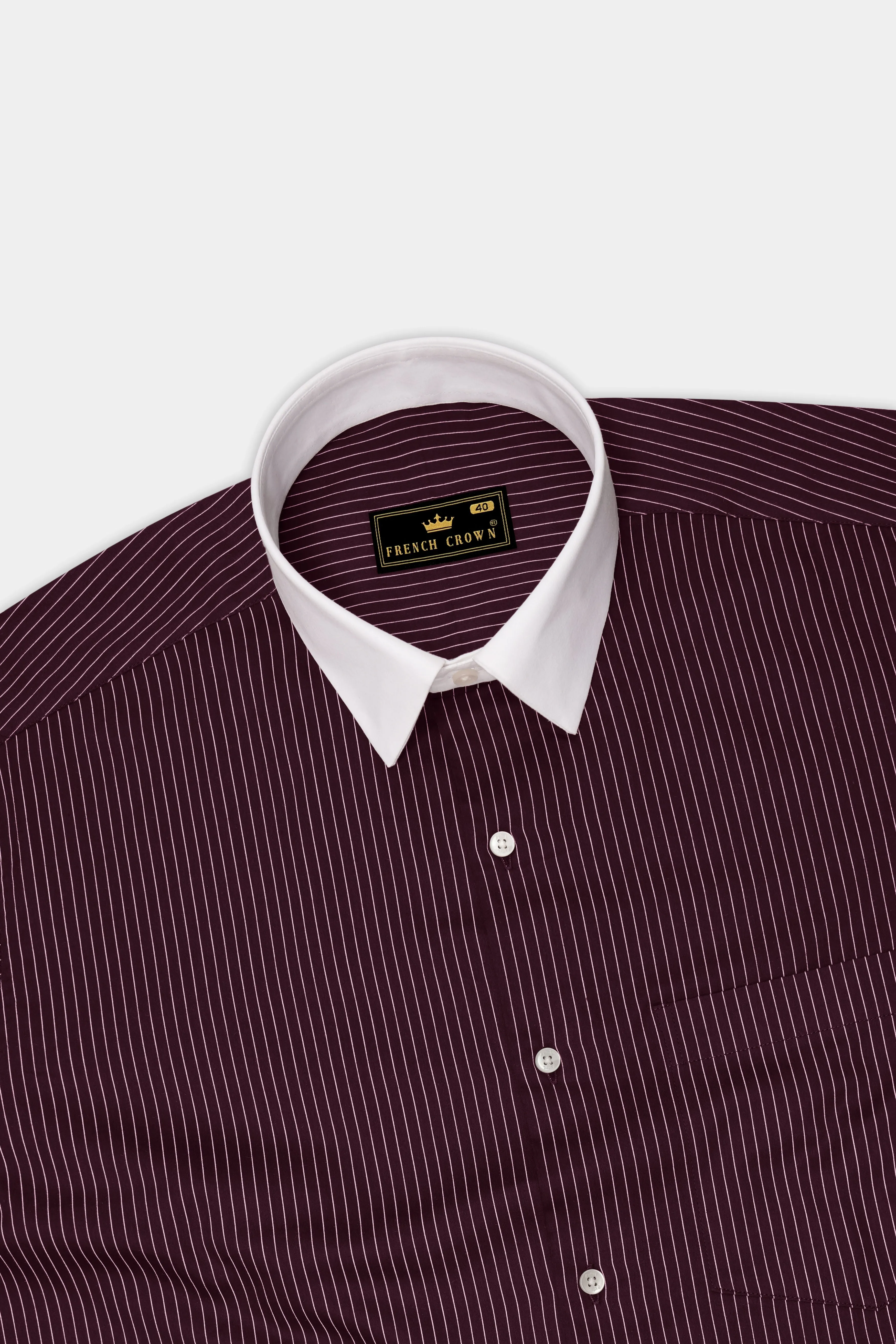 Claret-Aubergine Maroon And Bright White Pin Striped Subtle Sheen Super Soft Premium Cotton Dress White Cuff Collar Shirt sold by French Crown product image thumbnail 5