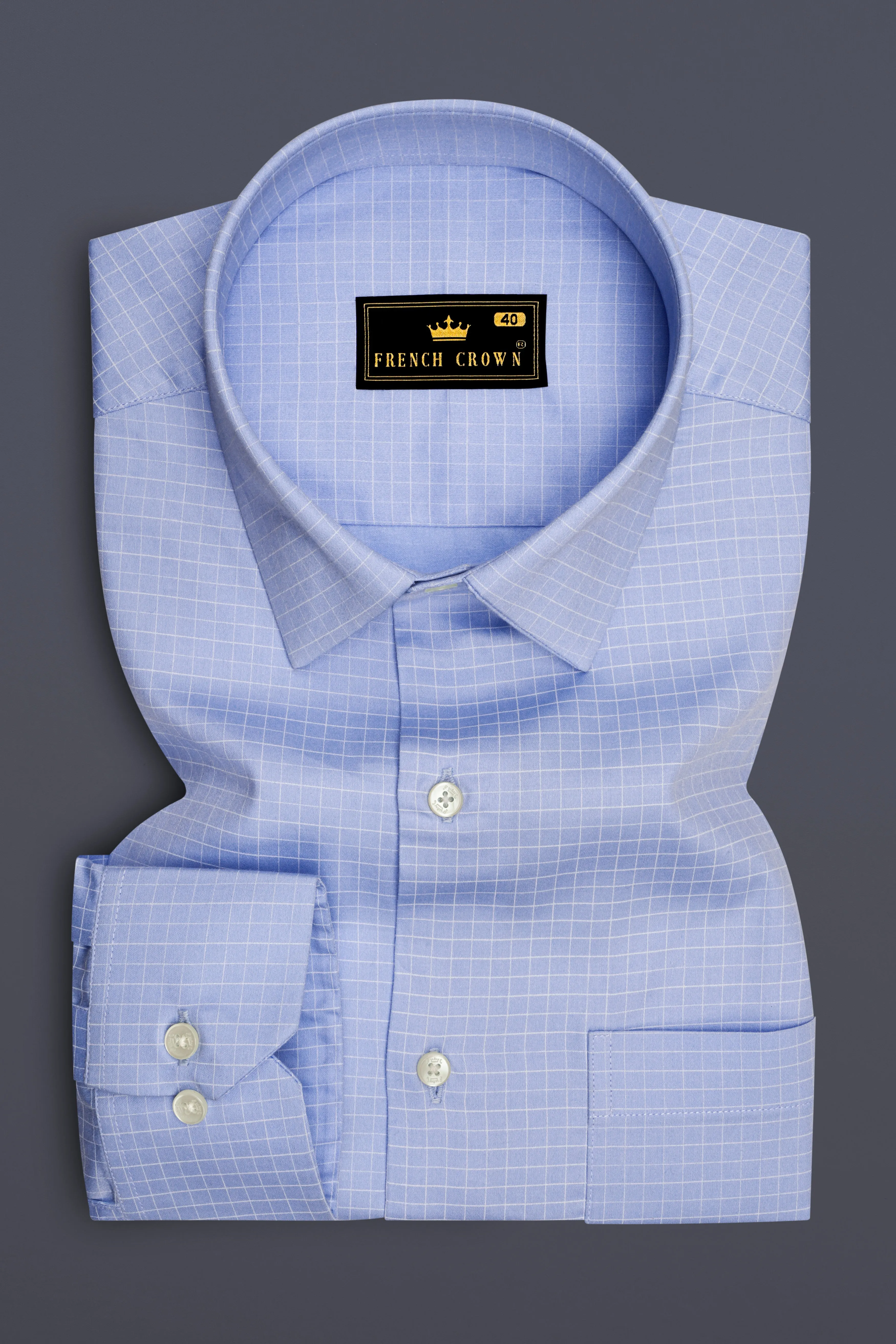 Mariner-Perano Blue And Bright White Plaid Subtle Sheen Super Soft Premium Cotton Dress Shirt sold by French Crown product image thumbnail 4