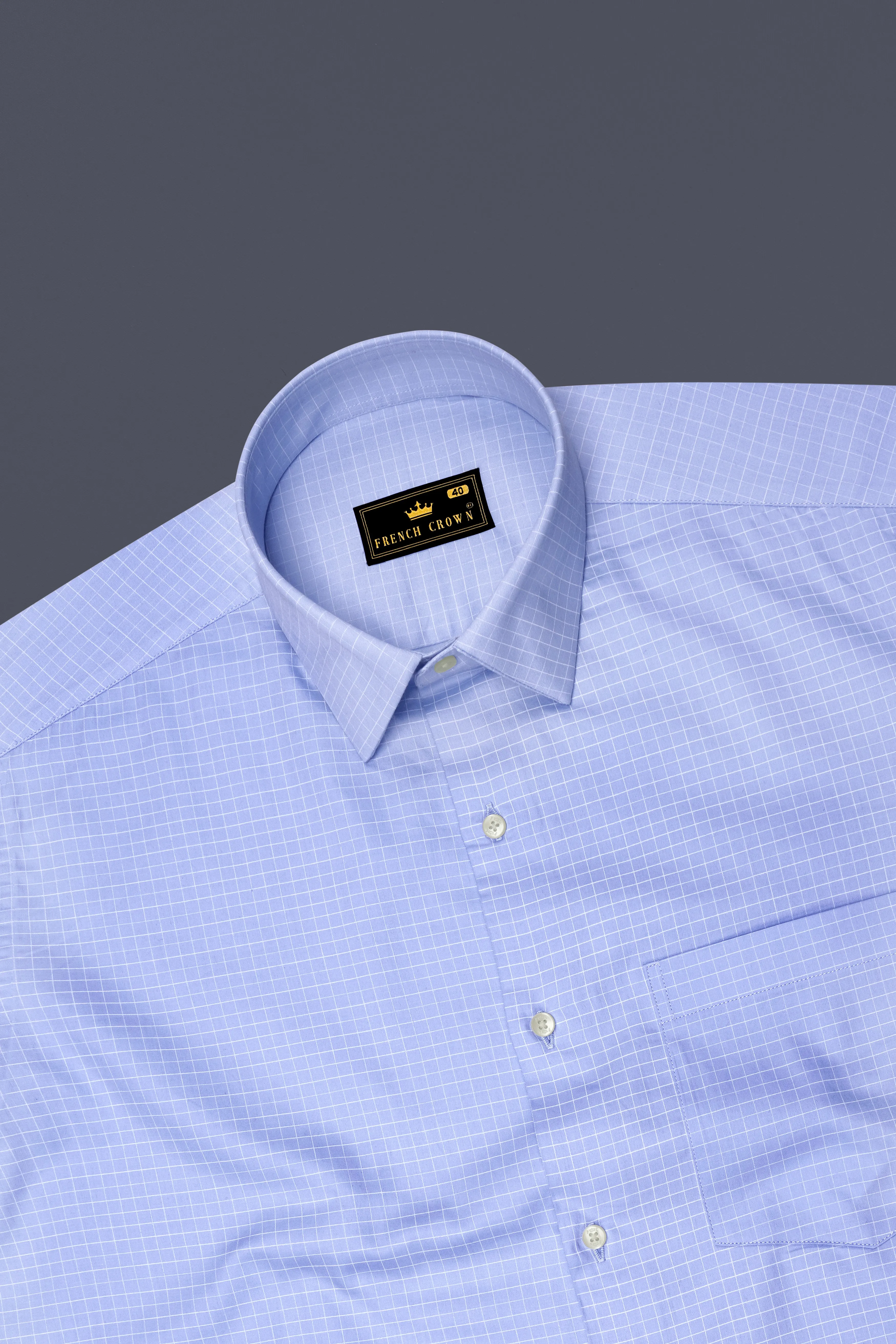 Mariner-Perano Blue And Bright White Plaid Subtle Sheen Super Soft Premium Cotton Dress Shirt sold by French Crown product image thumbnail 5