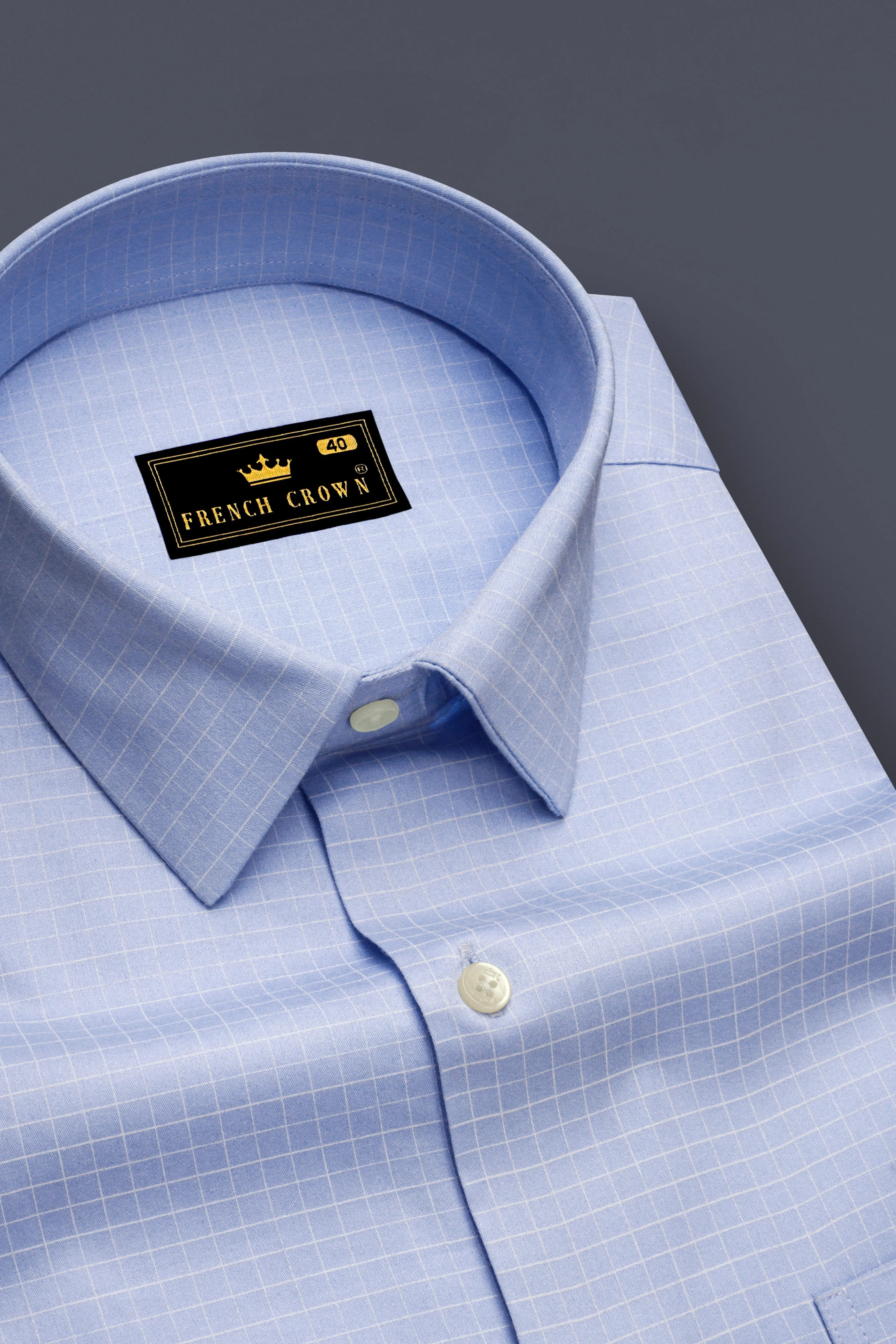 Mariner-Perano Blue And Bright White Plaid Subtle Sheen Super Soft Premium Cotton Dress Shirt sold by French Crown product image thumbnail 2
