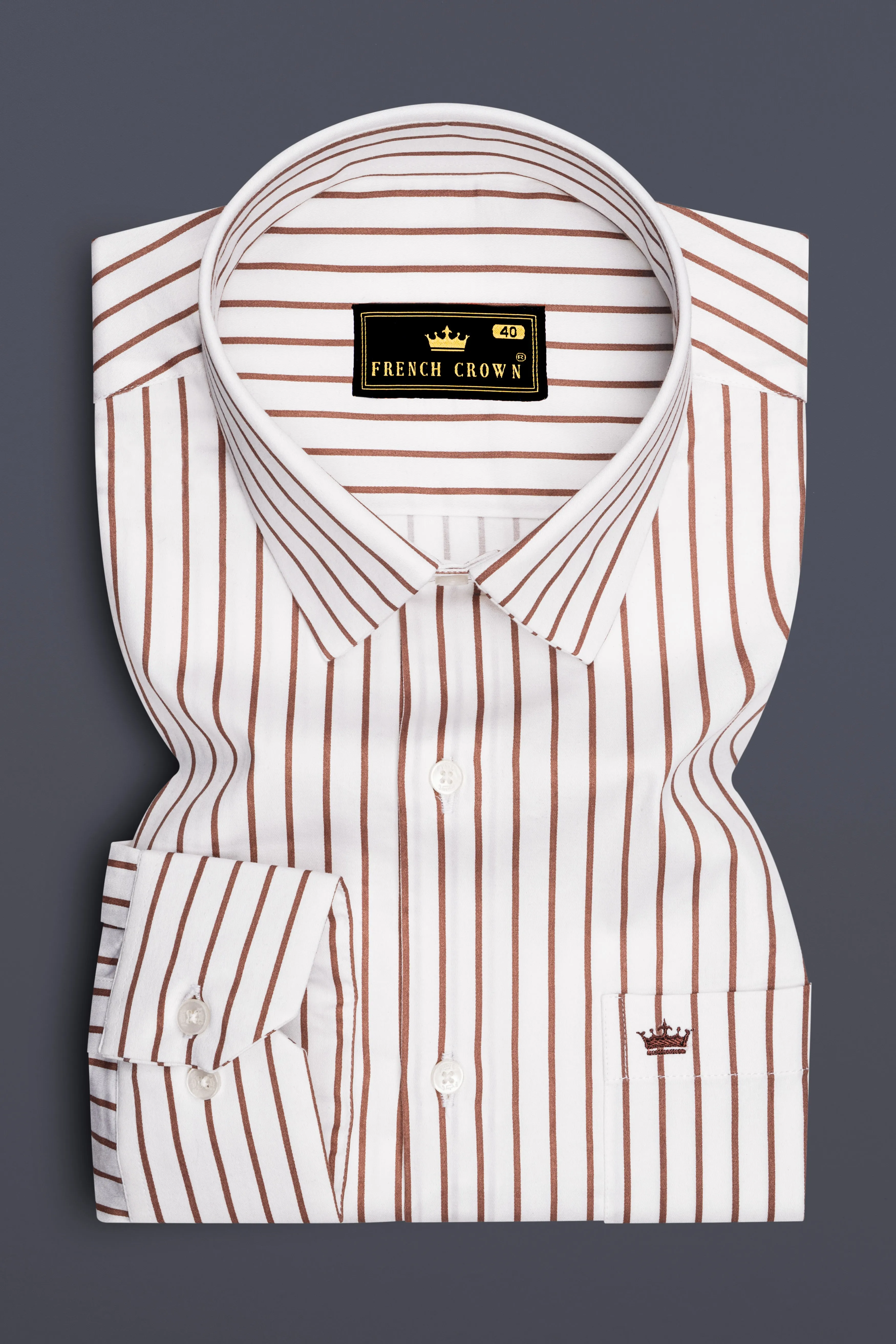 Imperial-Roman Brown And Bright White Pin Striped Subtle Sheen Super Soft Premium Cotton Dress Shirt sold by French Crown product image thumbnail 4