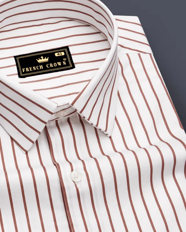 Imperial-Roman Brown And Bright White Pin Striped Subtle Sheen Super Soft Premium Cotton Dress Shirt made by French Crown
