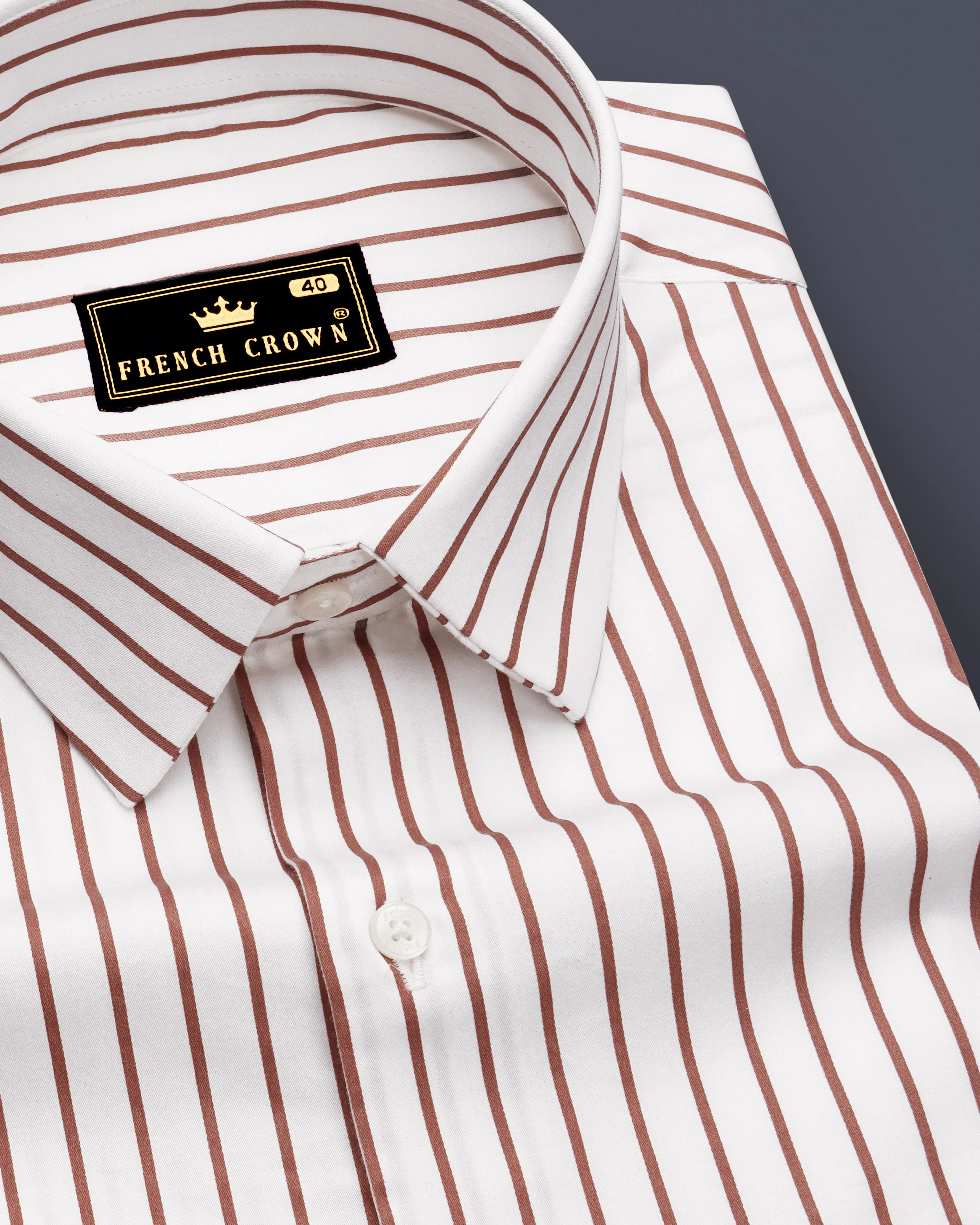 Imperial-Roman Brown And Bright White Pin Striped Subtle Sheen Super Soft Premium Cotton Dress Shirt sold by French Crown