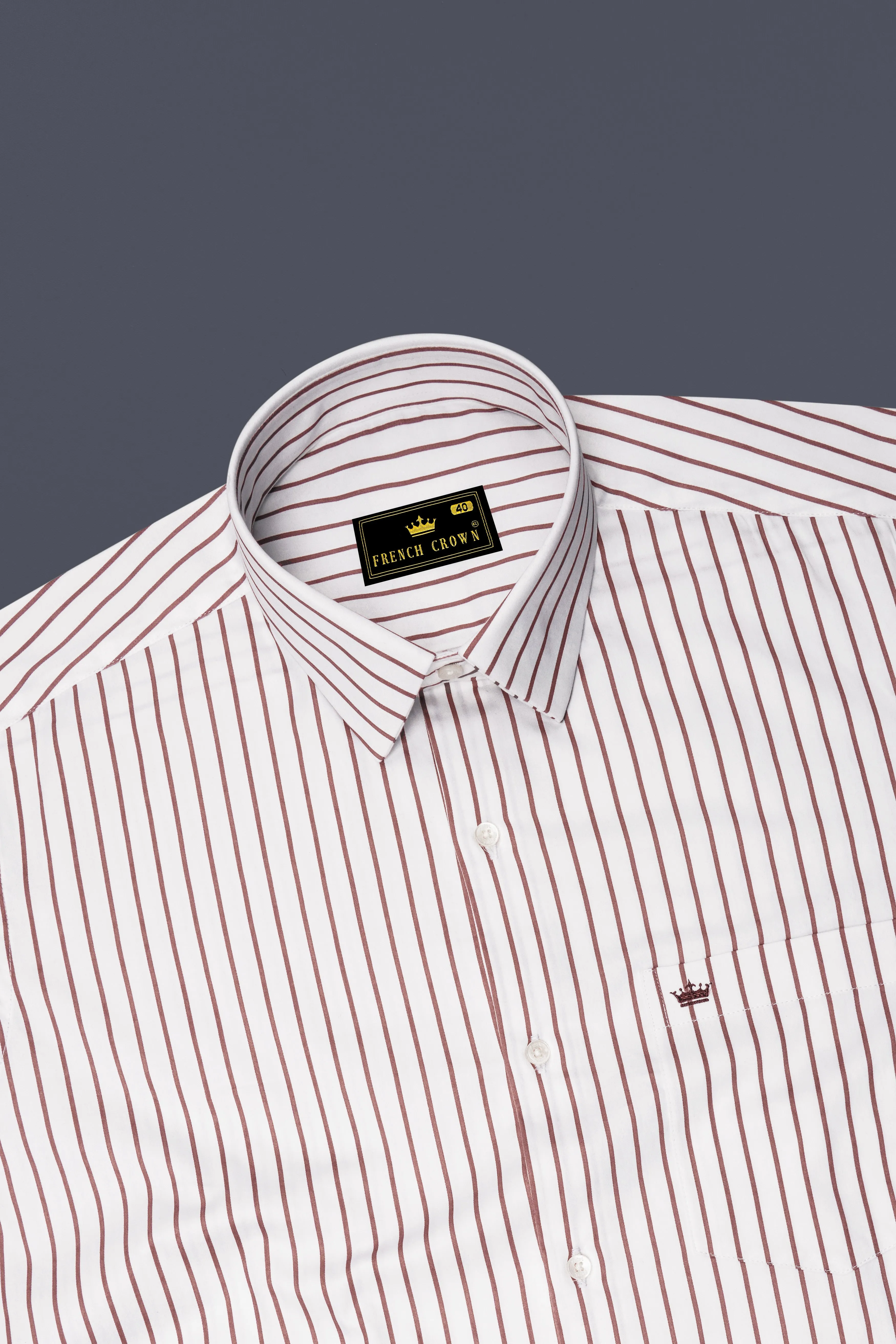 Imperial-Roman Brown And Bright White Pin Striped Subtle Sheen Super Soft Premium Cotton Dress Shirt sold by French Crown product image thumbnail 5