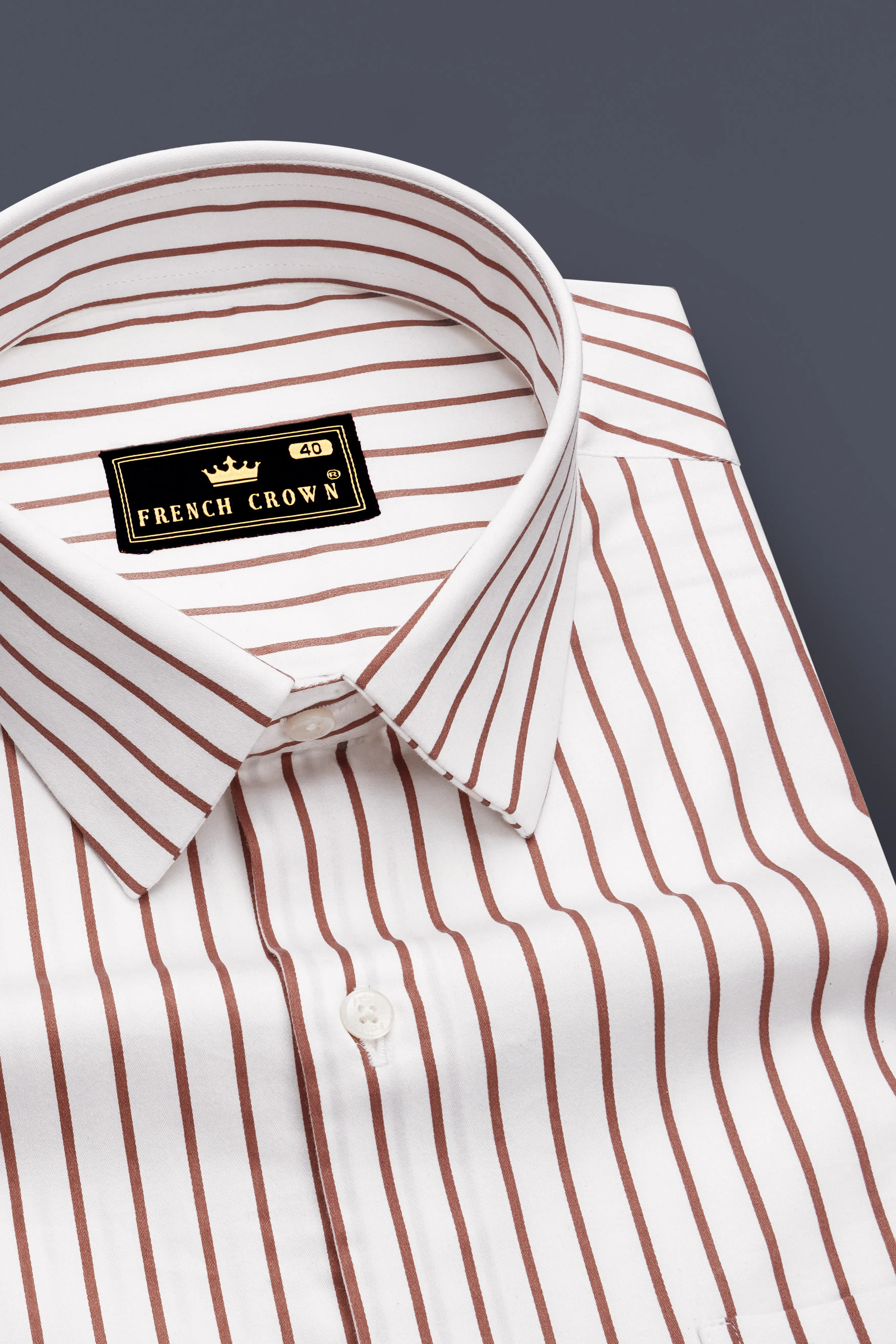 Imperial-Roman Brown And Bright White Pin Striped Subtle Sheen Super Soft Premium Cotton Dress Shirt sold by French Crown product image thumbnail 2