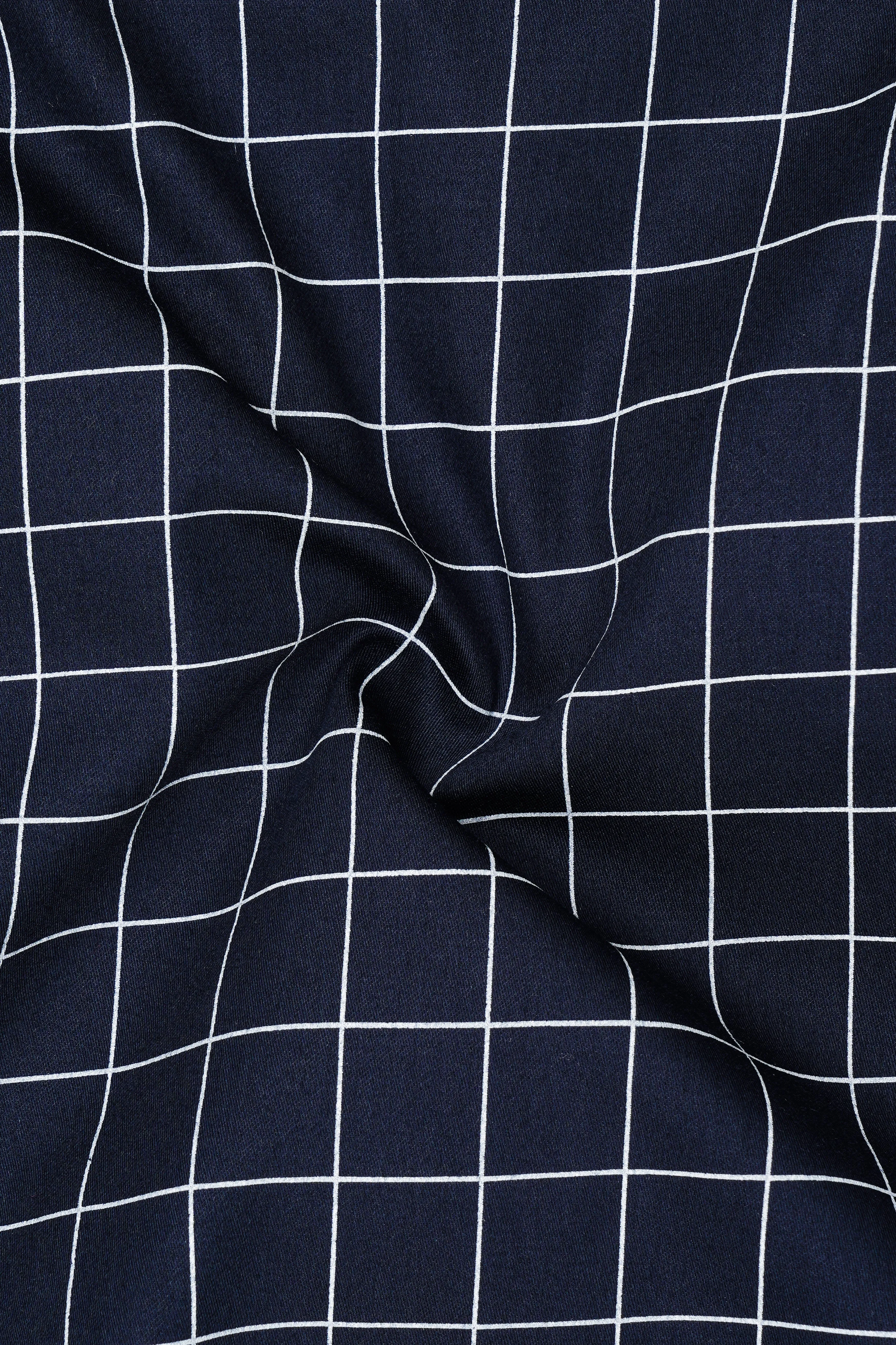 Azure-Mirage Blue And Bright White Windowpane Subtle Sheen Super Soft Premium Cotton Dress Shirt sold by French Crown product image thumbnail 3