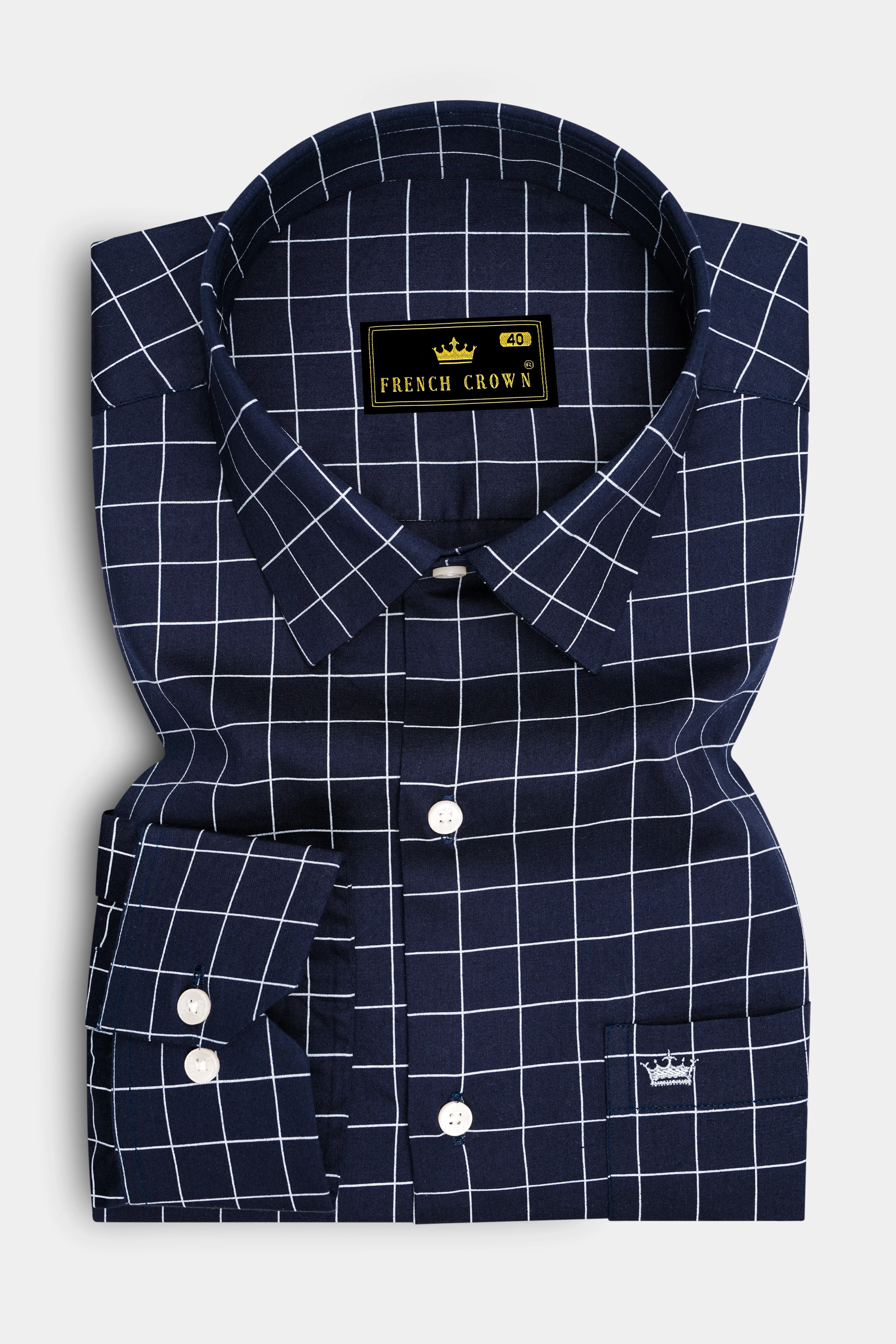 Azure-Mirage Blue And Bright White Windowpane Subtle Sheen Super Soft Premium Cotton Dress Shirt sold by French Crown product image thumbnail 4