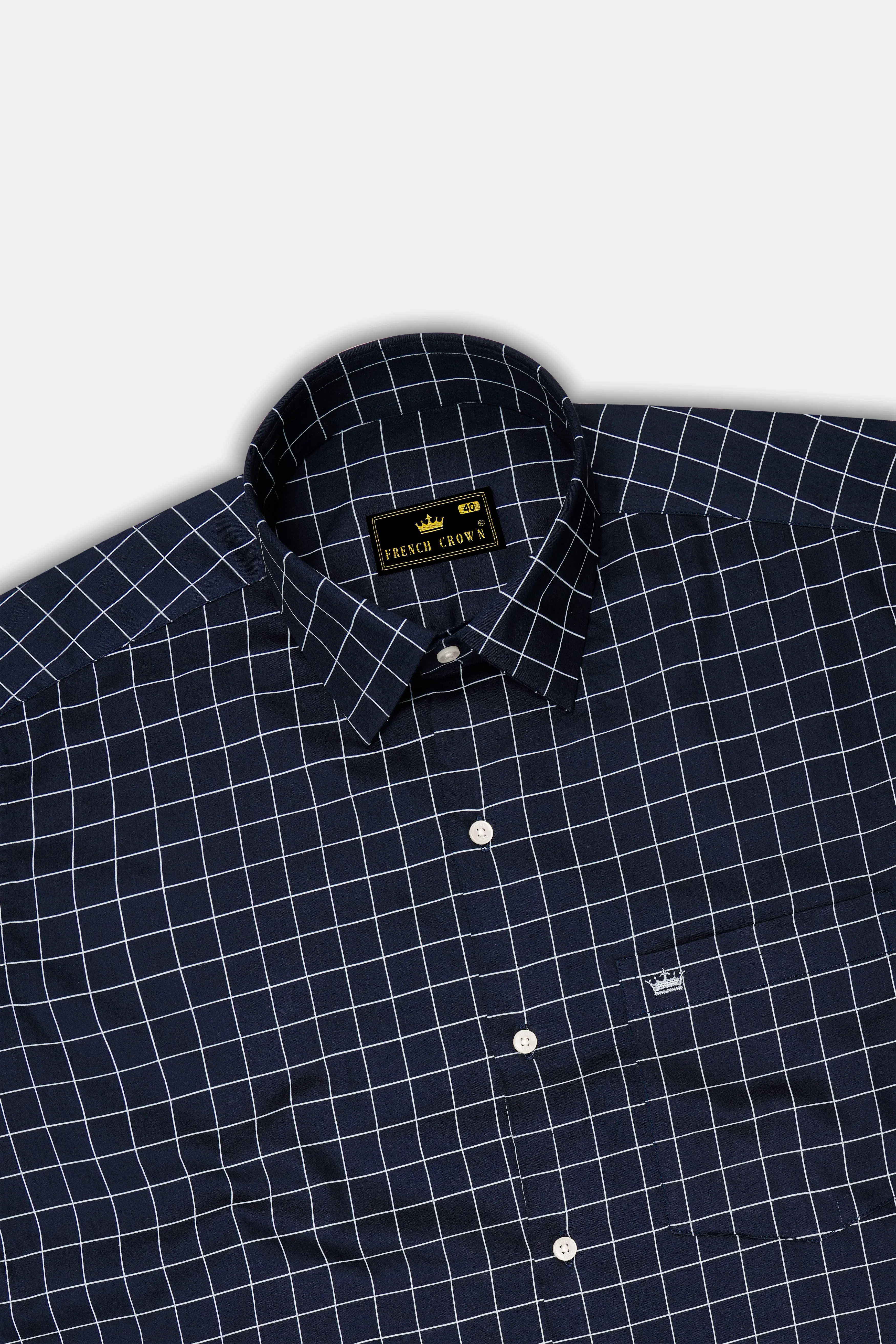 Azure-Mirage Blue And Bright White Windowpane Subtle Sheen Super Soft Premium Cotton Dress Shirt sold by French Crown product image thumbnail 5