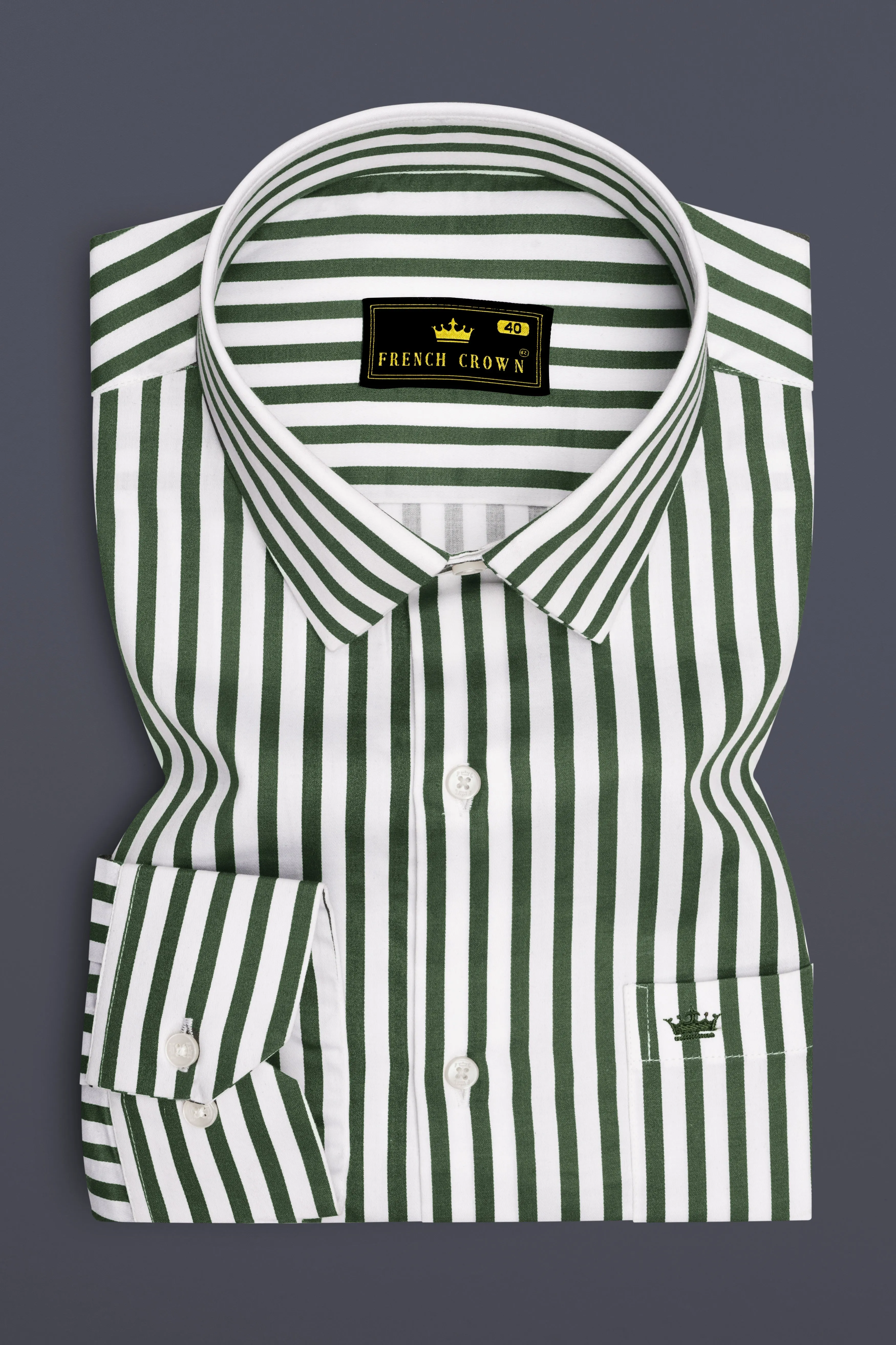 Eclipse-Lunar Green And Bright White Candy Striped Subtle Sheen Super Soft Premium Cotton Dress Shirt sold by French Crown product image thumbnail 4