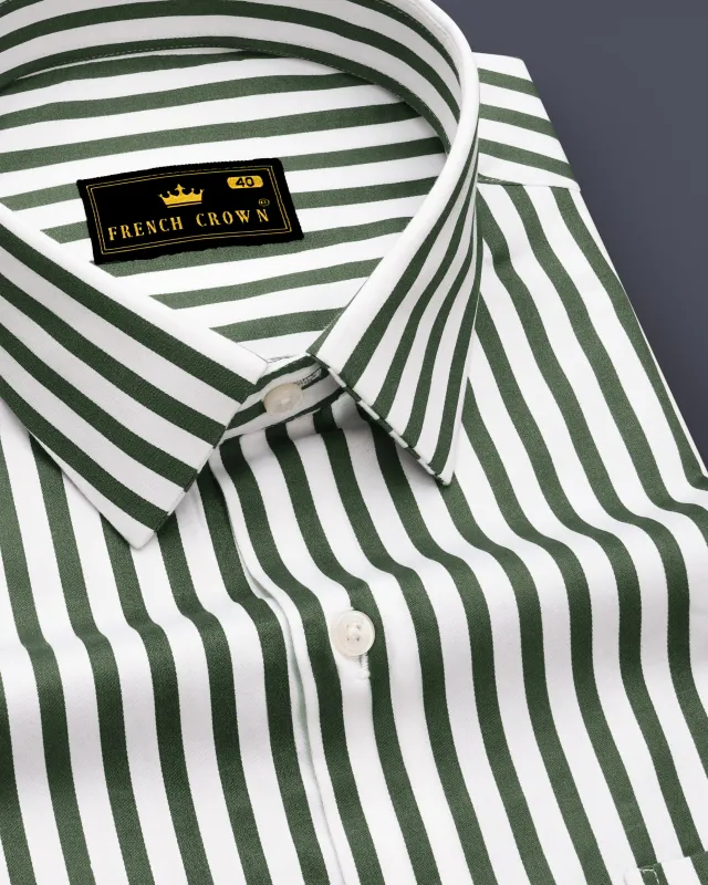 Eclipse-Lunar Green And Bright White Candy Striped Subtle Sheen Super Soft Premium Cotton Dress Shirt made by French Crown