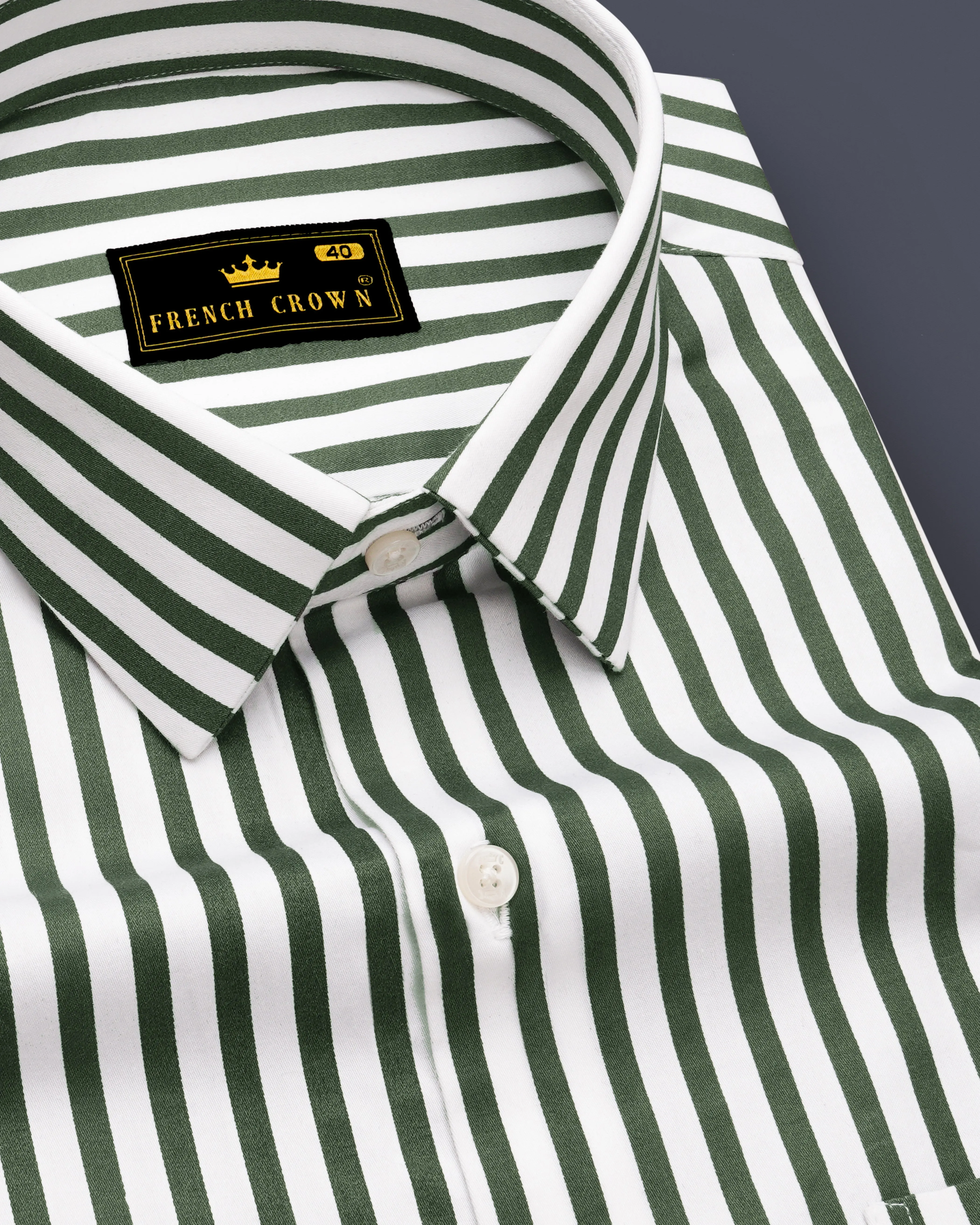 Eclipse-Lunar Green And Bright White Candy Striped Subtle Sheen Super Soft Premium Cotton Dress Shirt sold by French Crown