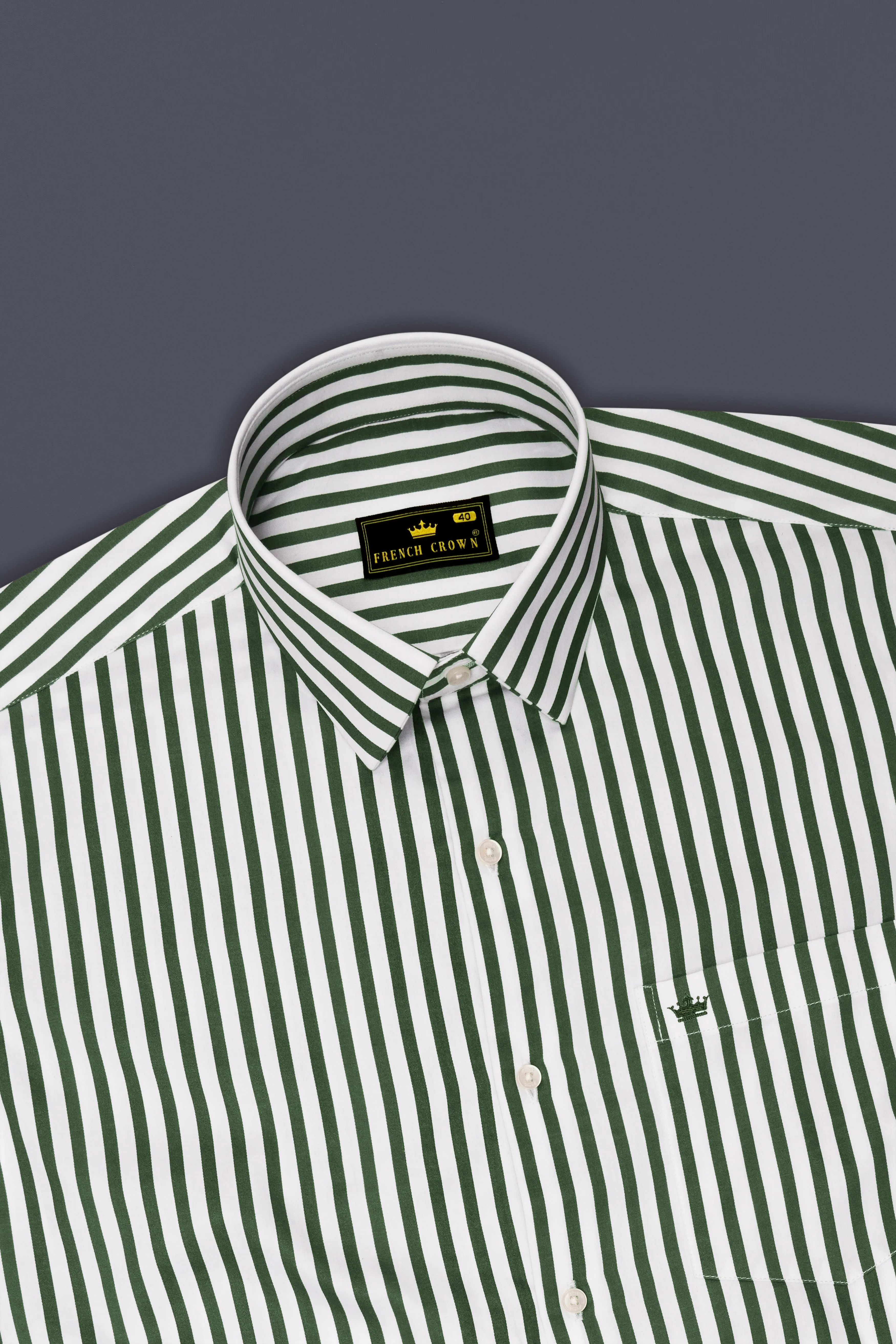 Eclipse-Lunar Green And Bright White Candy Striped Subtle Sheen Super Soft Premium Cotton Dress Shirt sold by French Crown product image thumbnail 5