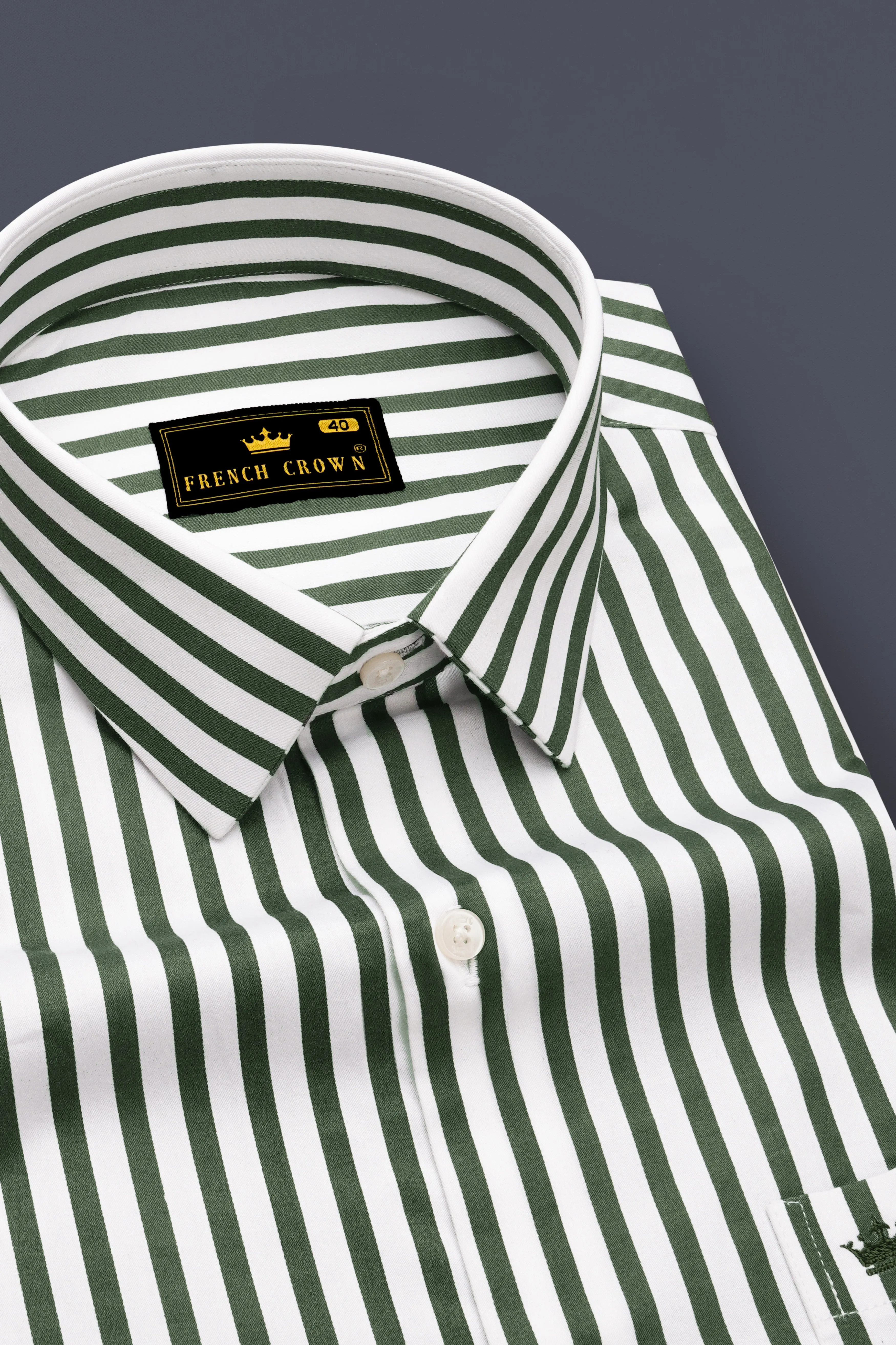 Eclipse-Lunar Green And Bright White Candy Striped Subtle Sheen Super Soft Premium Cotton Dress Shirt sold by French Crown product image thumbnail 2