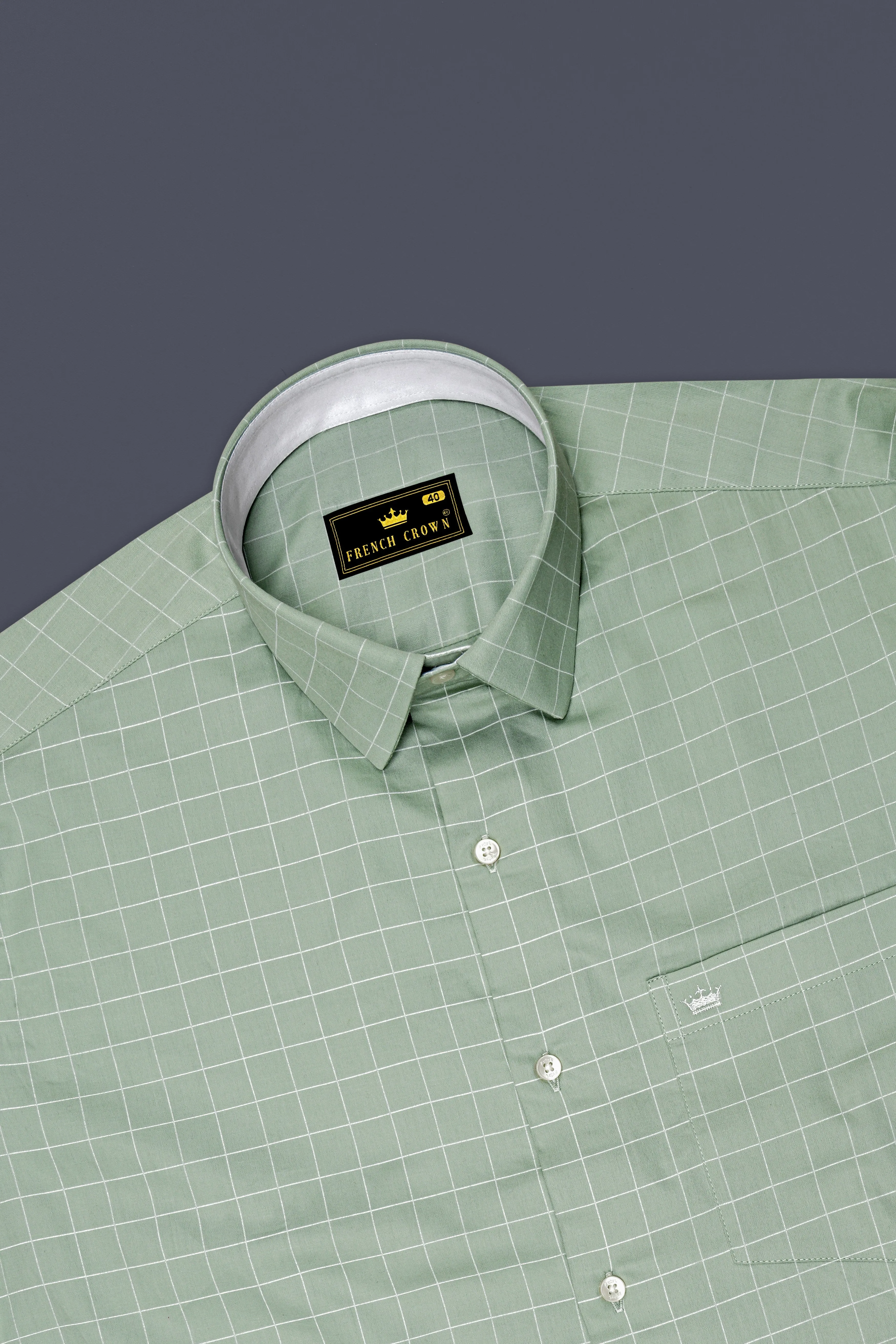 Verdant-Chalice Green And Bright White Windowpane Subtle Sheen Soft Premium Cotton Dress Shirt sold by French Crown product image thumbnail 5