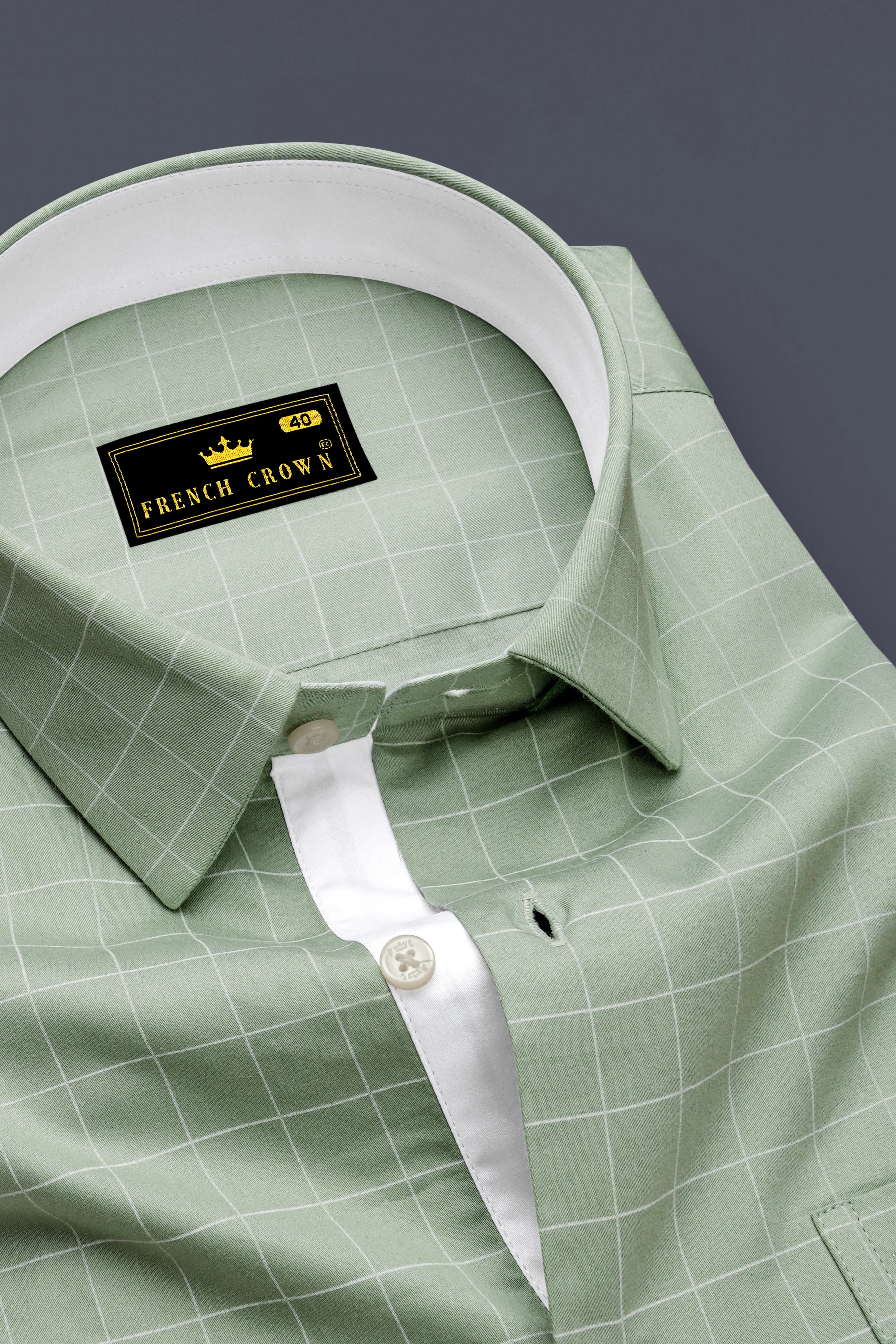 Verdant-Chalice Green And Bright White Windowpane Subtle Sheen Soft Premium Cotton Dress Shirt sold by French Crown product image thumbnail 2