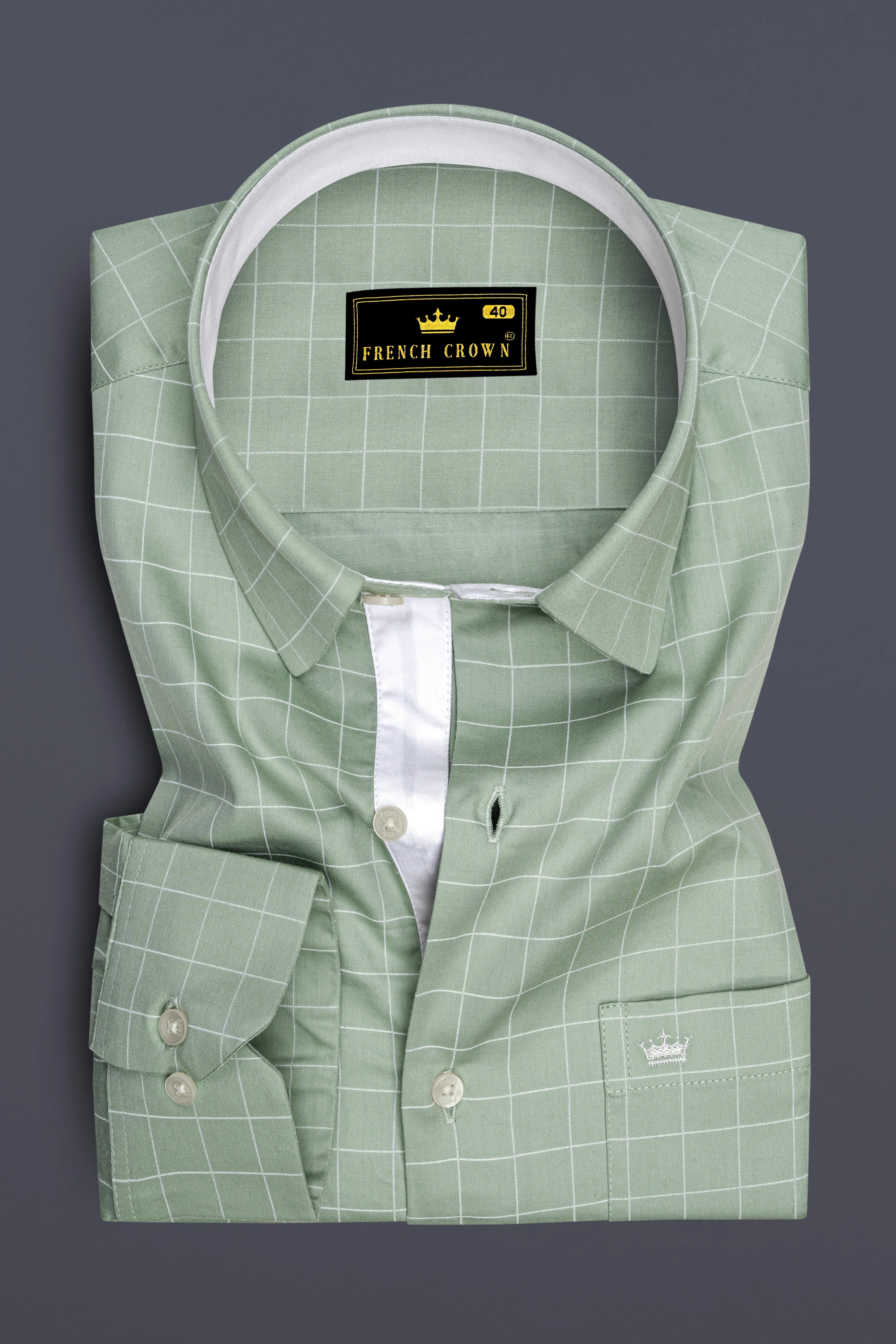 Verdant-Chalice Green And Bright White Windowpane Subtle Sheen Soft Premium Cotton Dress Shirt sold by French Crown product image thumbnail 4