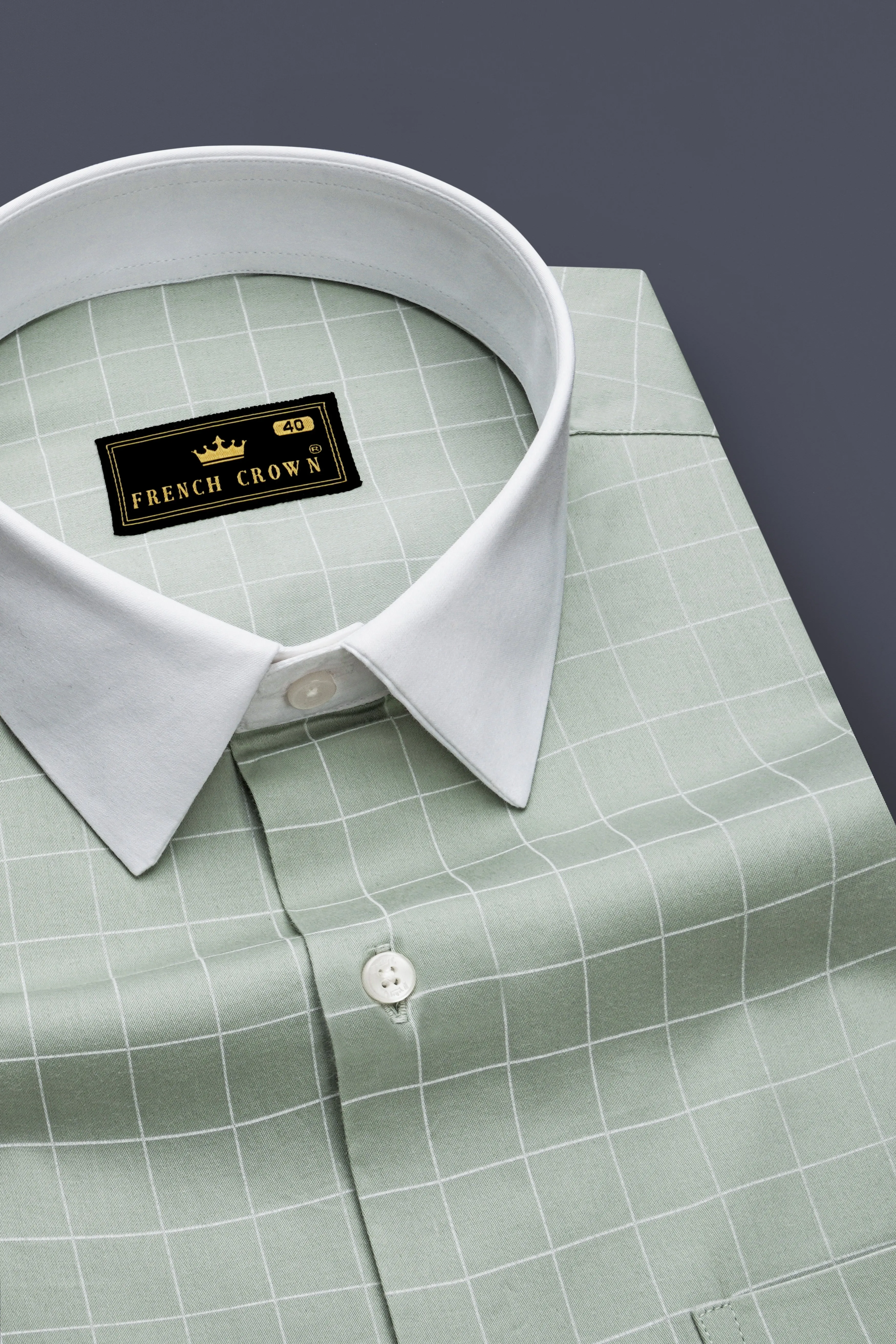 Verdant-Chalice Green And Bright White Windowpane Subtle Sheen Super Soft Premium Cotton Dress White Cuff Collar Shirt sold by French Crown product image thumbnail 4